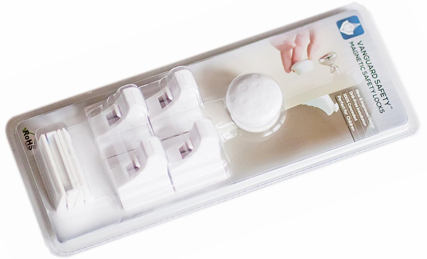New & Improved! 4 Locks & 1 Key - Vanguard Safety Magnetic Cabinet Locks - Self Sticking 3M Adhesive for Cabinets & Drawers - Drill-Free Easy Installation, Ideal for Home Safety