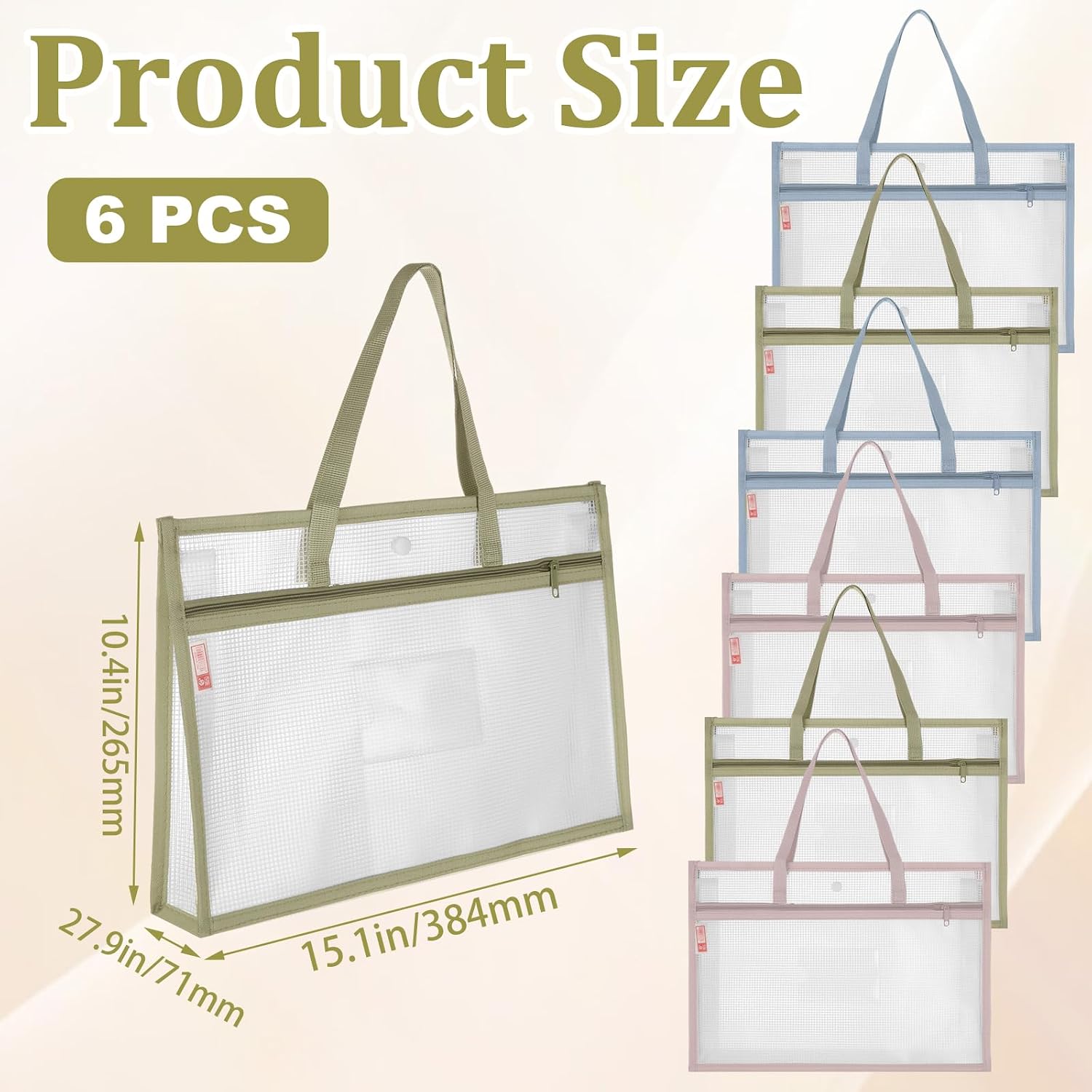 LOLYSIC Sewing Project Bag, 6 Pcs A3 Project Bags for Quilting with Full-Zip & Handle, Green Blue Brown Craft Organizer for Embroidery, Knitting, Stitching, Cross Stitch