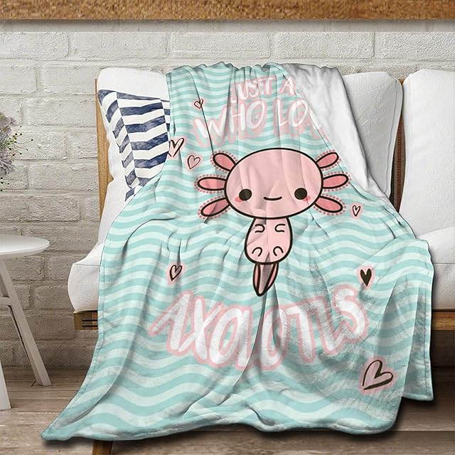 zoke Just A Girl Who Loves Axolotl Flannel Blanket, Throw Soft Warm Fluffy Plush, Lightweight Microfiber for Bed Couch Chair Living Room 50x40 Inch for Kid (lsj-01234)