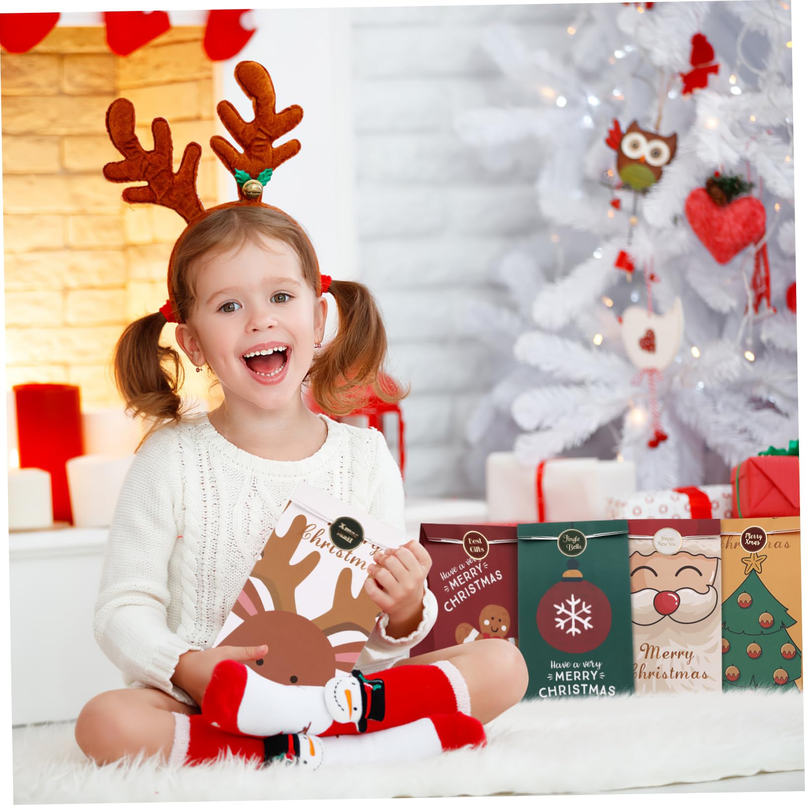 Anneome 12pezzi Sacchetti Di Natale Colorati Con Clip e Spago Da Buste Per Caramelle e Regali Facili Da Usare e Versatili Per Decorazioni Festive