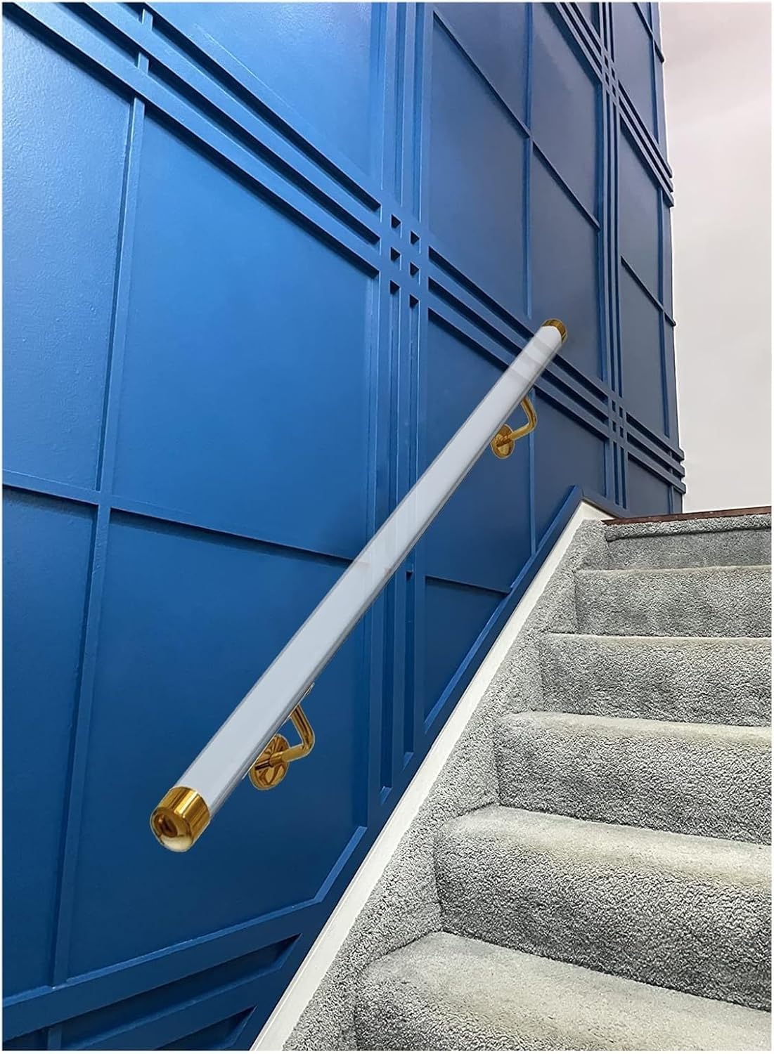 Indoor Stair Handrail Clear Acrylic Hand Rail No Bubbles 3ft/4ft/5ft/6ft/10ft/12ft/13ft/20ft, Wall Mount Transparent Railing with Stainless Steel Brackets(Gold,580cm(19ft))
