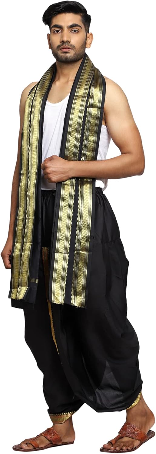 Rameshwaram Fabrics Silk Ready to Wear Dhoti for men, Readymade Dhoti Pant with Dupatta, Suitable with Kurta, Free Size