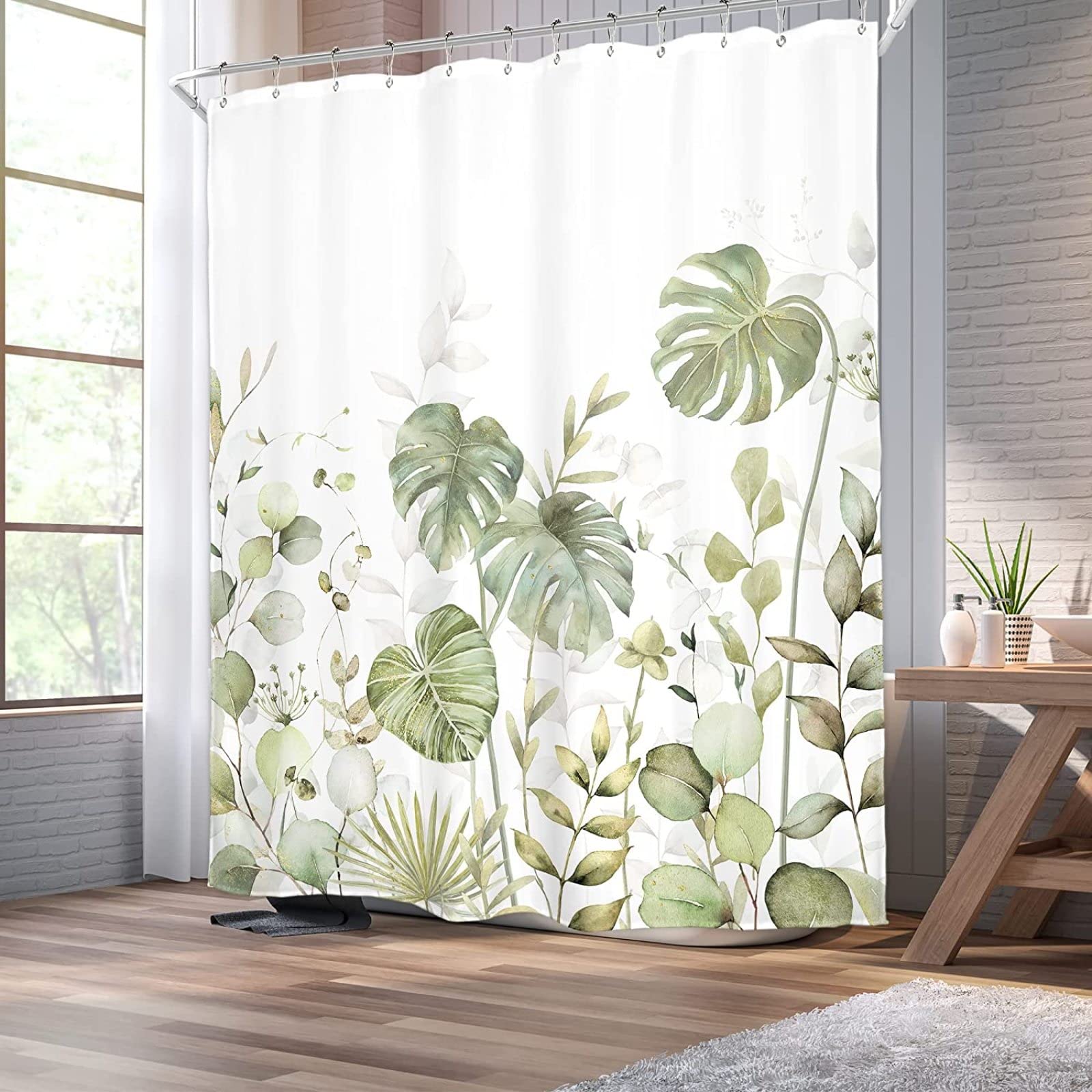 Uiiooazy Tenda Doccia Motivo Fiori E Foglie - Impermeabile Antimuffa 180x180 Cm, 12 Ganci - Tessuto Poliestere Lavabile
