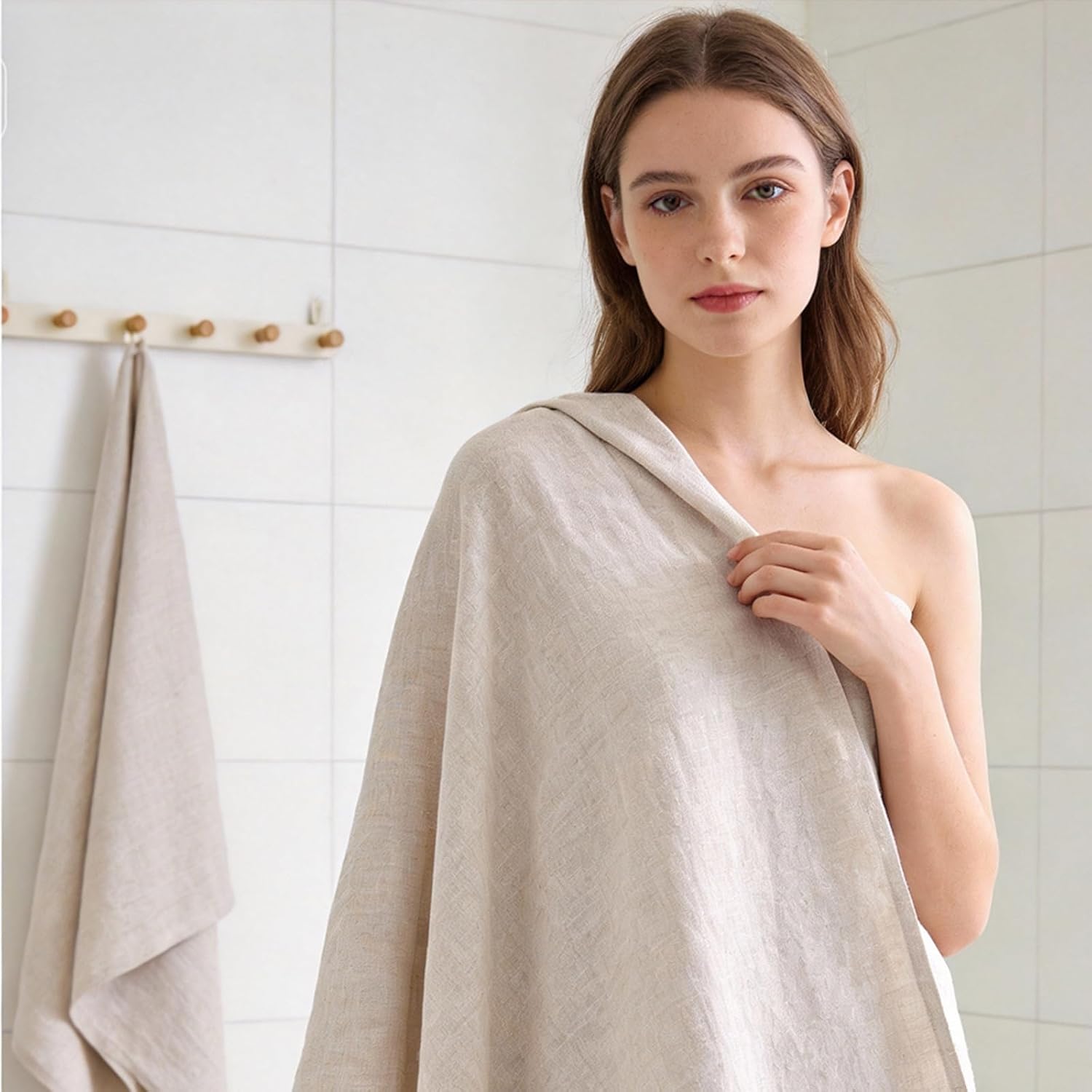 100% Linen Bath Towel 30x53 Inches with Hanging Loop – Lightweight, Quick-Dry & Highly Absorbent Thin Towel for Beach, Swim, Hotel, Spa & Bathroom – Soft Natural Hair & Body Shower Towel