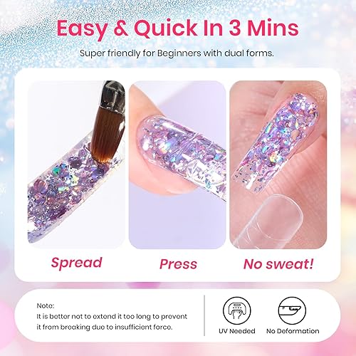 Miniatura 29 de Beetles - Kit de gel de extensión de uñas de polietileno con luz UV: juego de 6 colores de gel constructor rosa con purpurina blanca con capa base