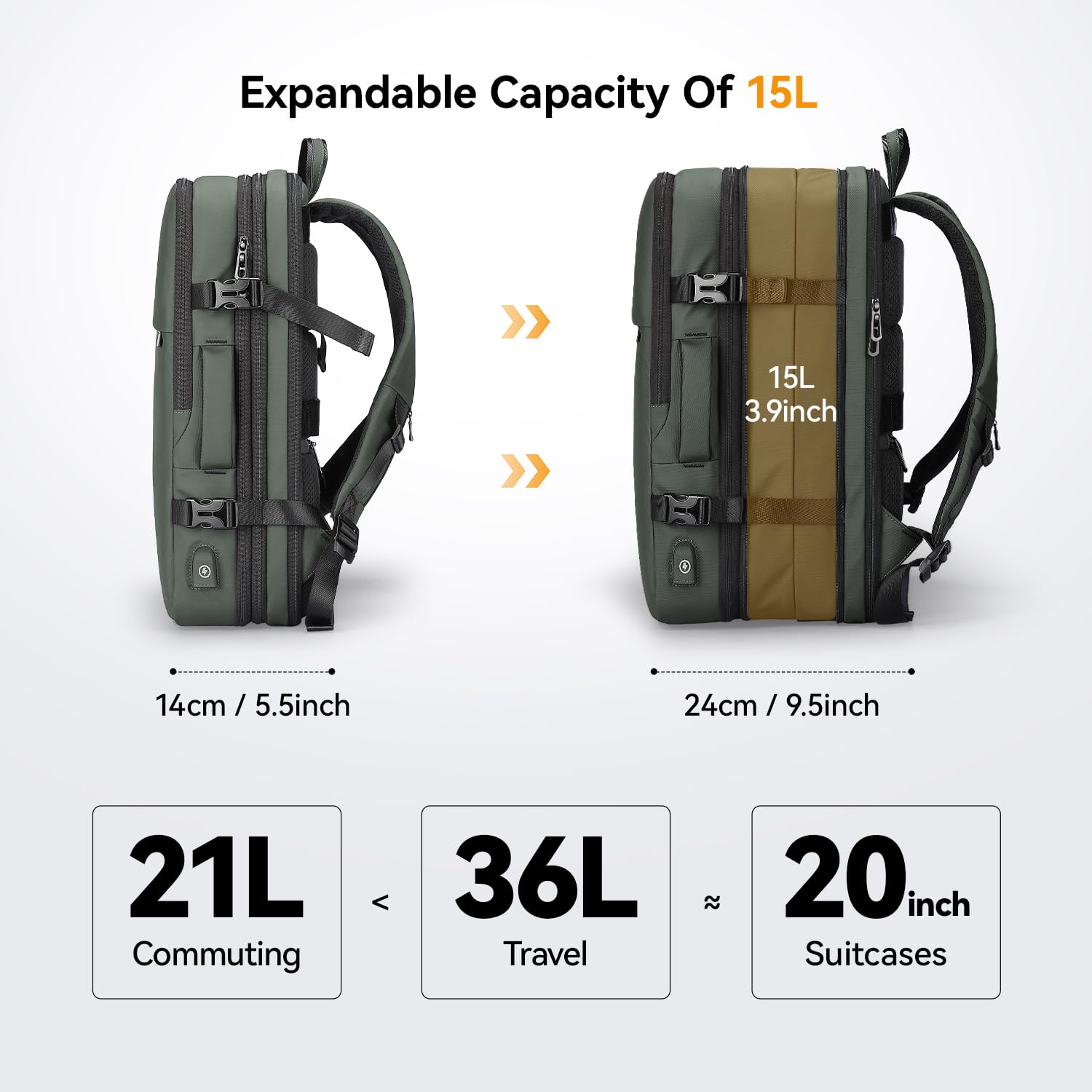 Mark Ryden Sac à dos extensible pour ordinateur portable de 17" 30 à 40 l - Fermeture éclair YKK