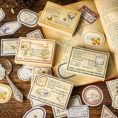 160Pcs Vintage Washi Stickers Scrapbooking Supplies Kit Retro Butterfly Flower Postmark Sticker Junk Journaling Supplies Travel Label for Bullet Journal Collage Art Craft Gift Planner Notebook (A) Cover