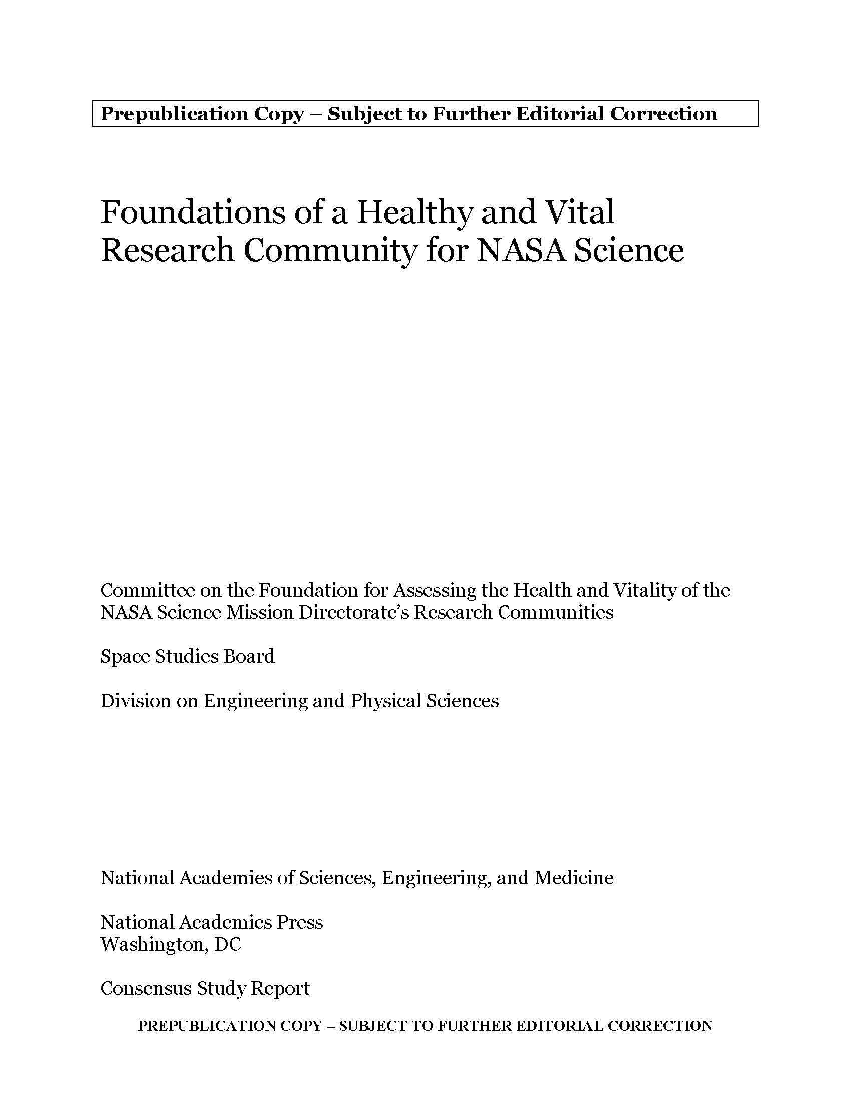 Foundations of a Healthy and Vital Research Community for NASA Science (Consensus Study Report)