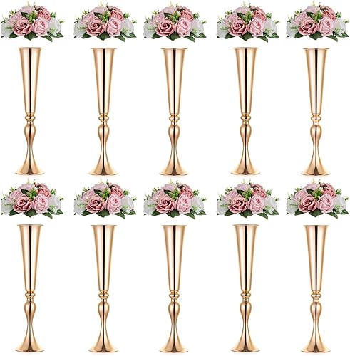 NUPTIO Juego de 10 jarrones de boda y 10 flores artificiales para centros de mesa de boda