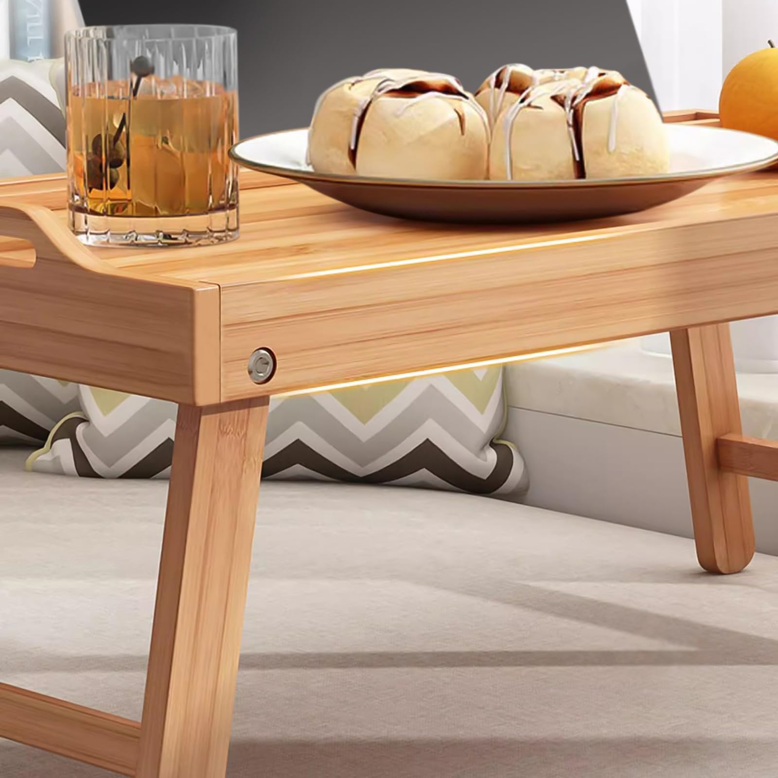 Bandeja plegable para cama con soporte para tableta y teléfono, plegable con estructura de espiga y muleta, duradera e instalación, perfecta bandeja para servir y té para cama o mesa