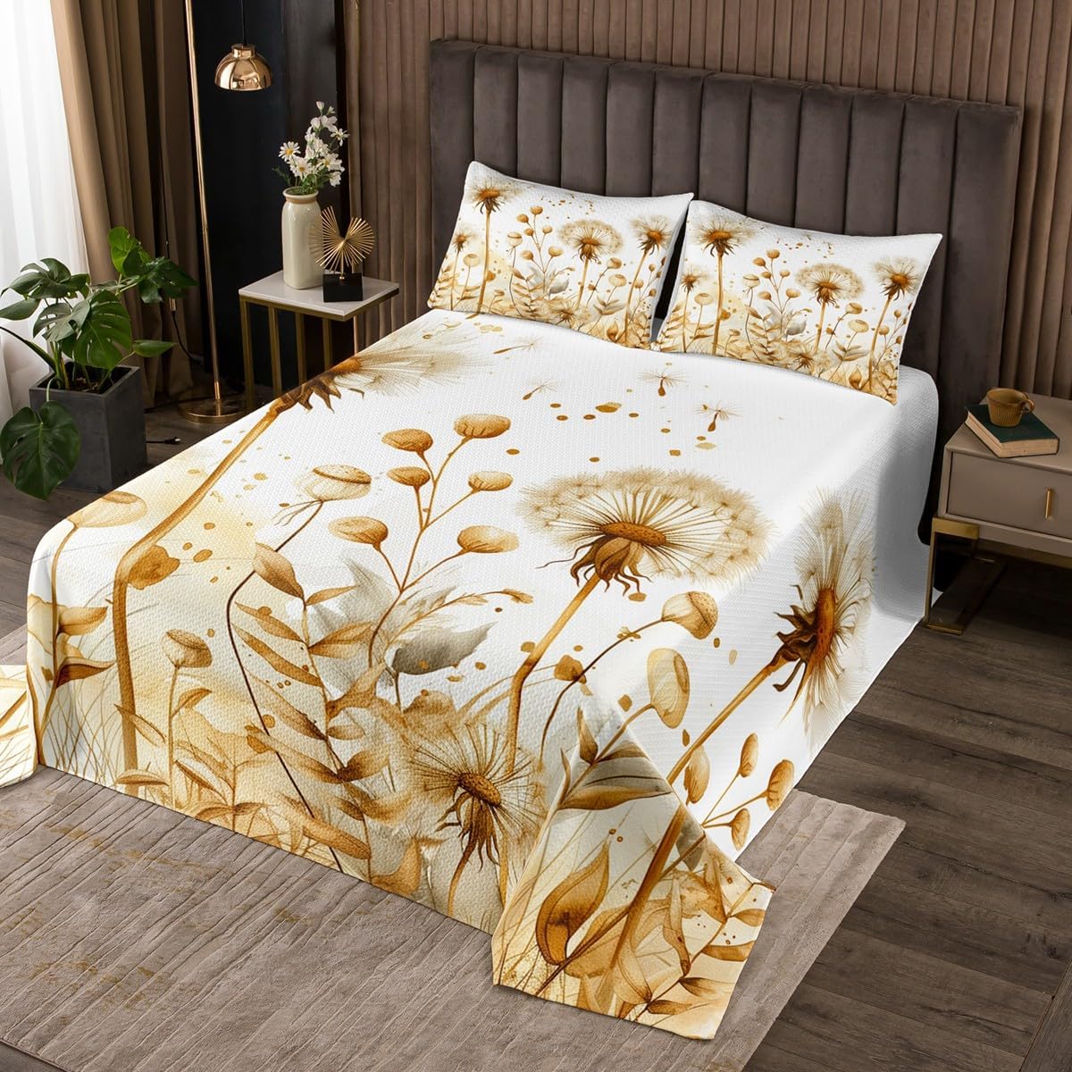 Homewish Watercolor Dandelion Bedspread Natural Wild Floral Rustic Style Bedding Sets for Kids Teens Adults Hand Drawn Style Graffiti Plants Coverlet Set with 1 Pillowcase Twin Size 2 Pcs