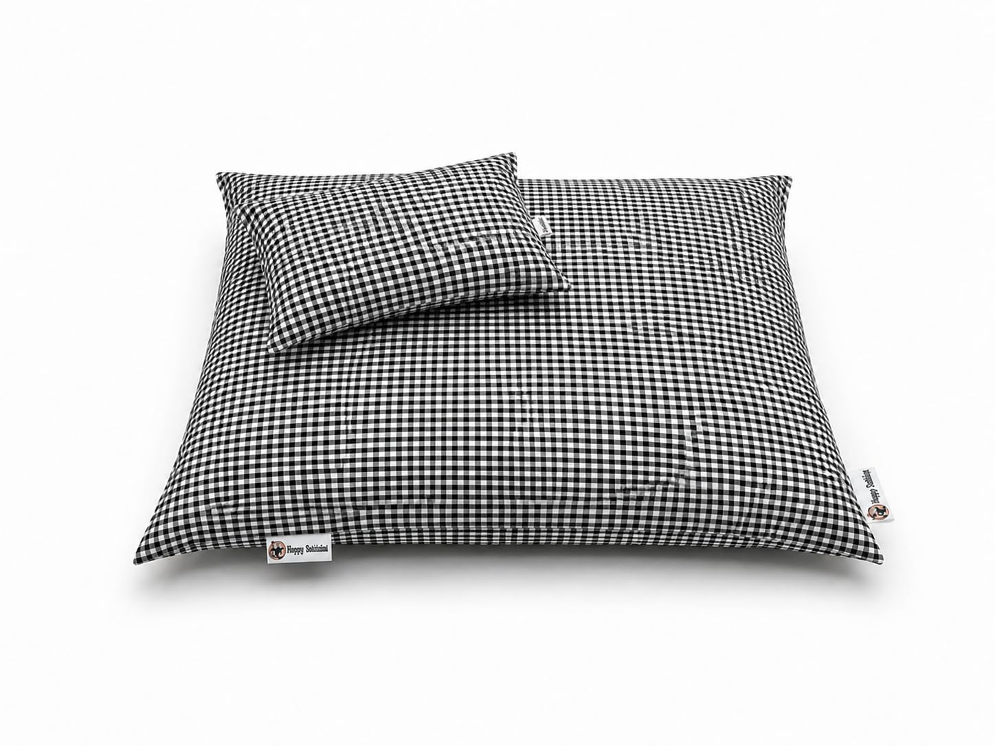 Cama para Perro de Madera Premium, Diseño Vichy Negro, Colchón Lavable y Desenfundable, Hecha a Mano en España, con Cojín de Regalo, Tallas M, L y XL