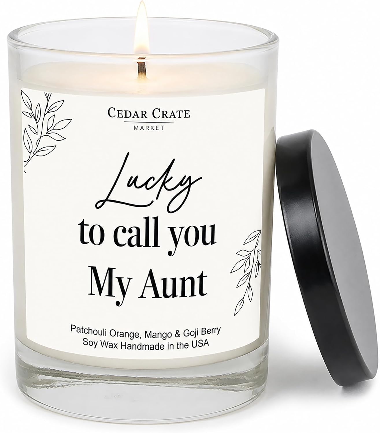 Bougie de soja « Lucky to Call You My Aunt » de la part d’un neveu, de Noël – Bougie de soja orange patchouli, mangue et baie de Goji, 382,7 g