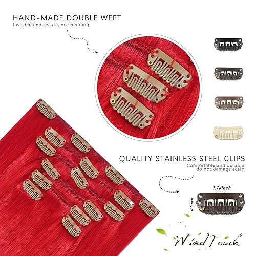 Miniatura 7 de WindTouch Extensiones de cabello humano real con pinzas, 15 pulgadas, 2.65 oz, 7 unidades, extensiones de cabello para mujer