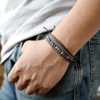 Vista 410 de Handmade Natural Stone Beaded Healing Bracelet Gift for Men Adjustable Rope String Bracelet (picasso jasper, Adjustable)