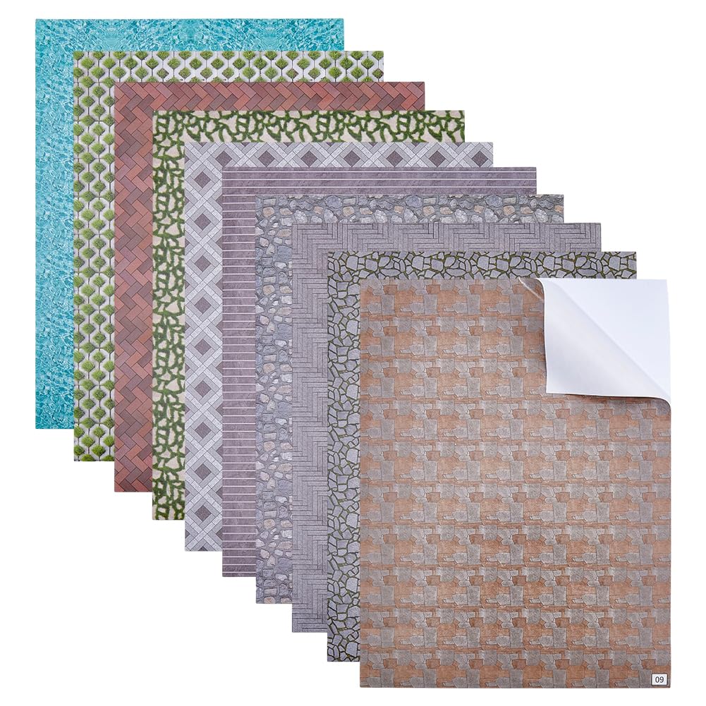 FINGERINSPIRE 10 Sheets Miniature Dollhouse Wallpaper 285x210mm Self Adhesive Dollhouse Flooring Sheets Peel and Stick Miniature Paper Self Adhesive Coated Paper for Miniatures Scenery Model Supplies
