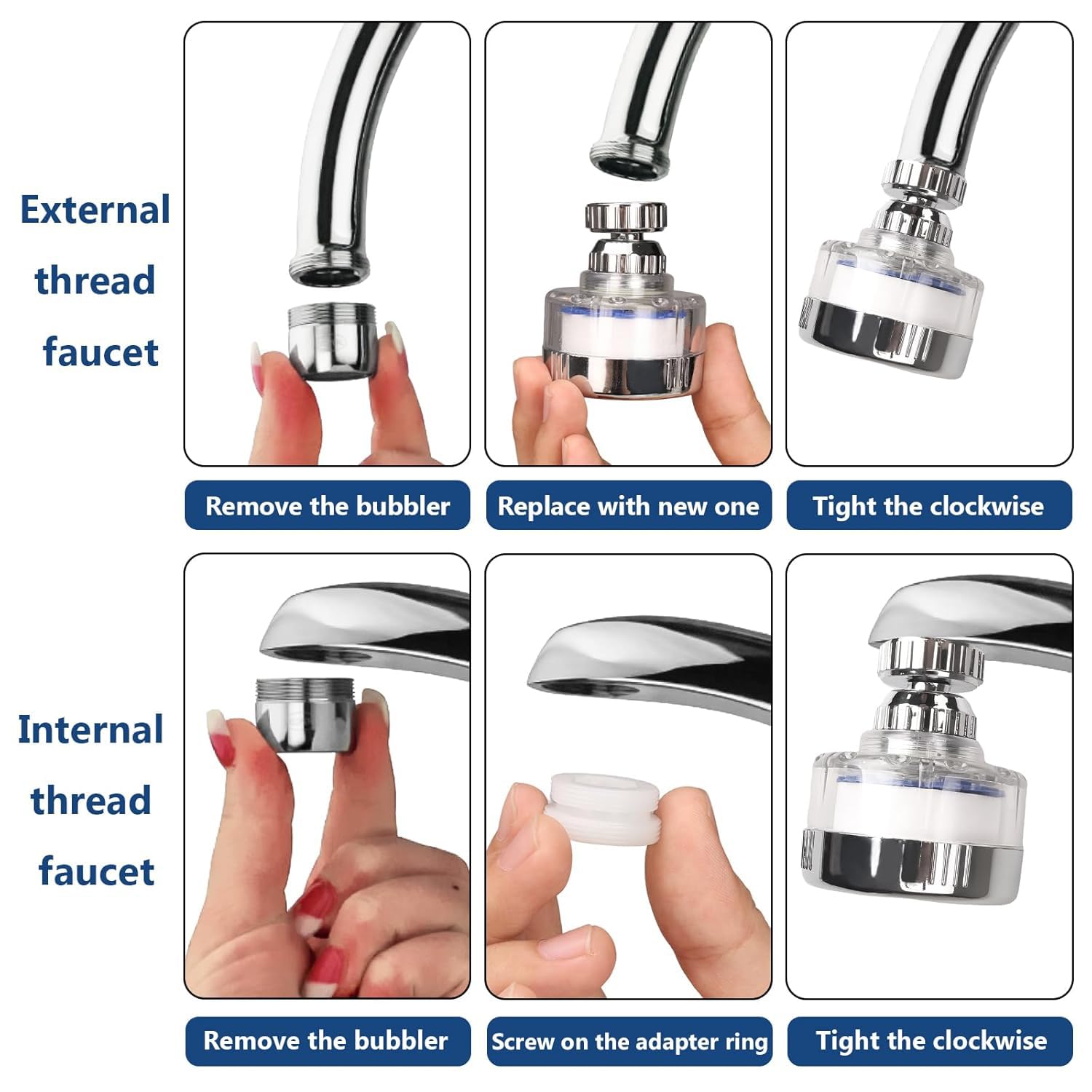 Filtro Acqua Rubinetto con 6 Elementi Filtranti in Cotone PP, Lavandino Bagno Girevole 360°