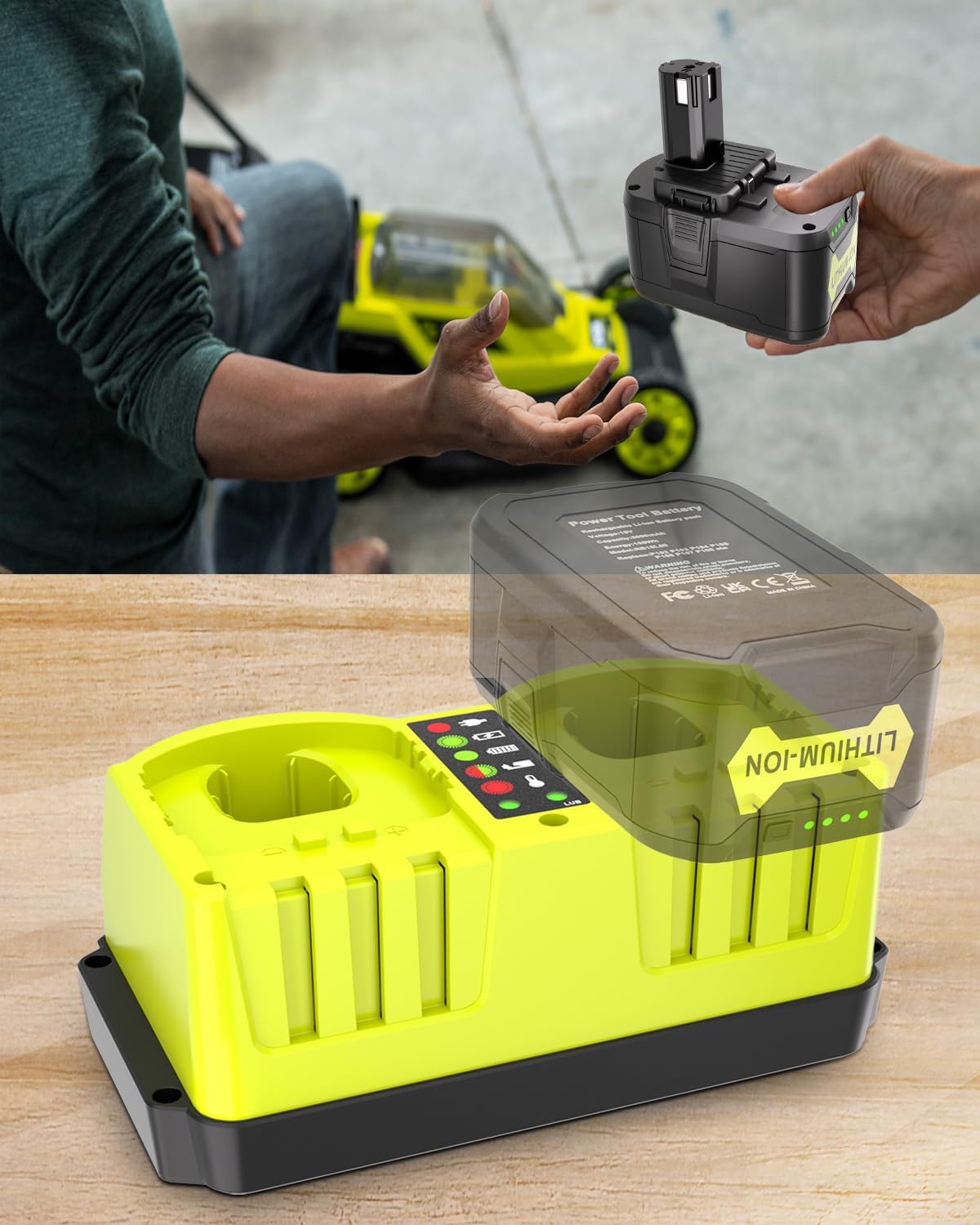 P117 18Volt Charger Replacement for Ryobi 18V Battery Charger, Dual Charger Station Compatible for Ryobi 14.4V-18V ONE+ Plus Lithium-Ion Battery P100 P102 P103 P104 P105 P106 P107 P108 - Image 7