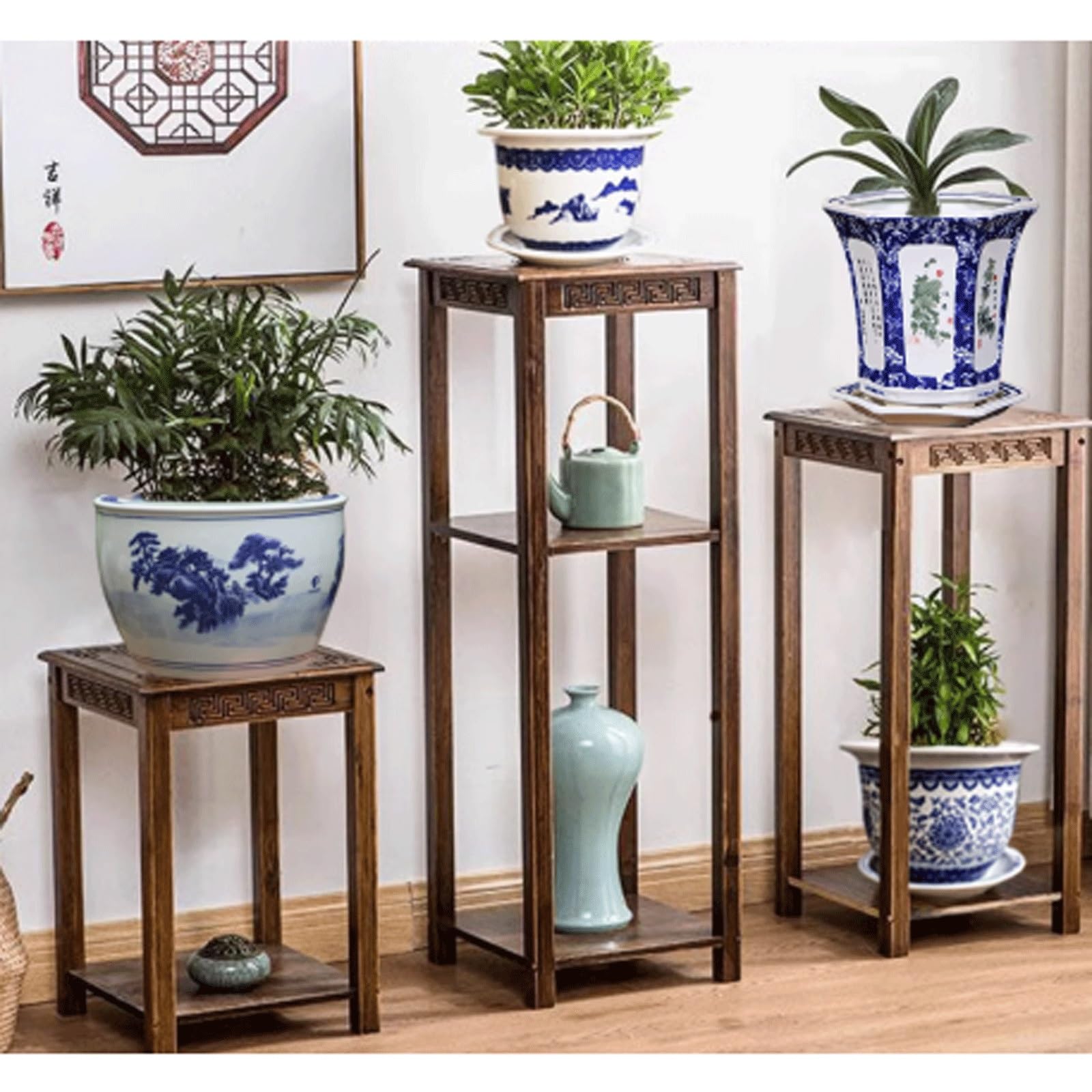 Dekoracyjna doniczka ceramiczna Jingdezhen, niebiesko-biała porcelanowa doniczka z otworem drenażowym i spodkiem, sześciokątna doniczka, glazurowana doniczka bonsai na storczyki, sukulenty, taras (21