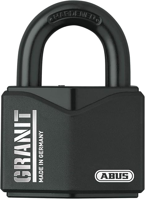 ABUS Kłódka granitowa 37/55 do użytku na zewnątrz - z hartowanej stali specjalnej - klucz z oświetleniem LED - z cylindrem tarczowym ABUS-Plus - poziom bezpieczeństwa ABUS 10 - czarna