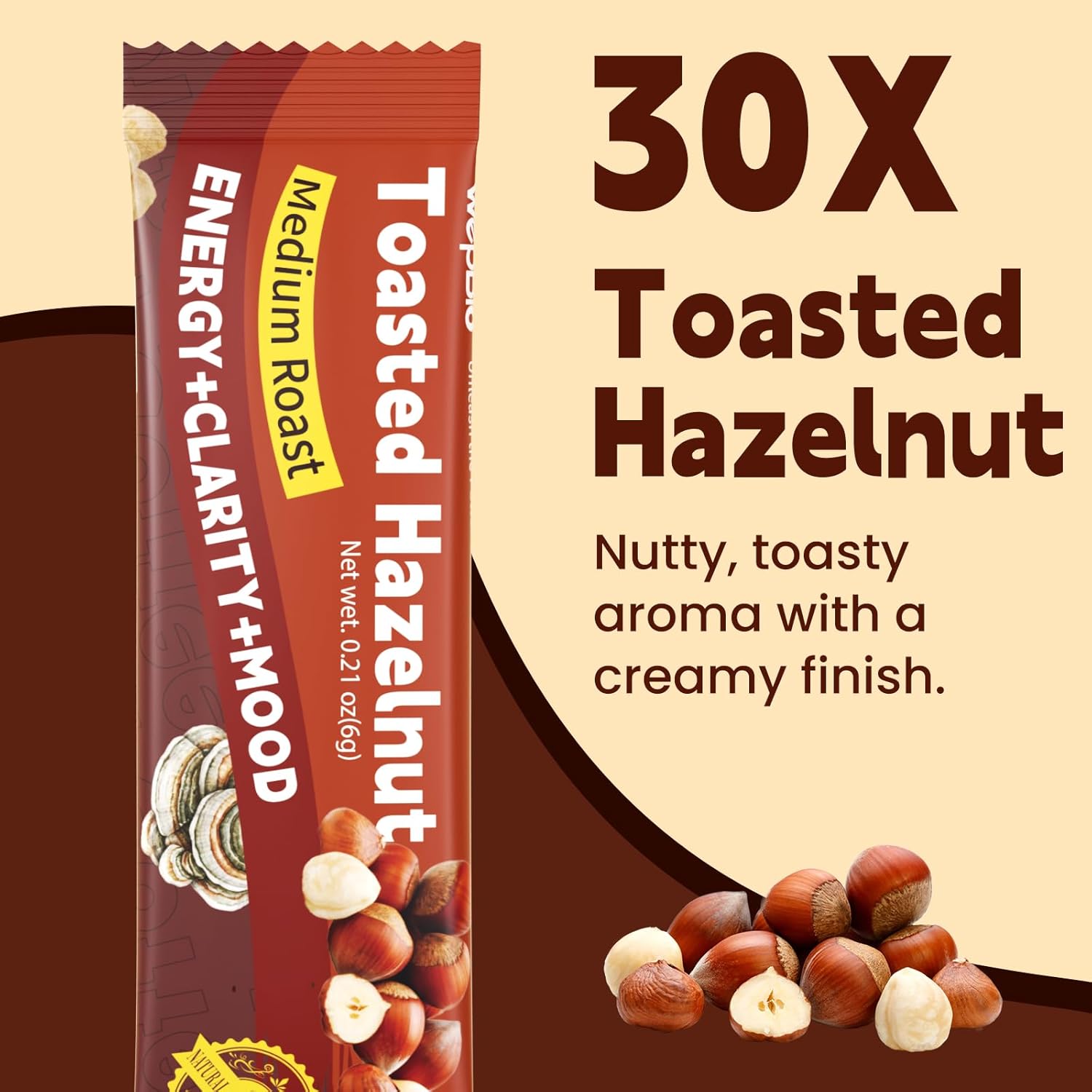 Mushroom Coffee 11 in 1 Adaptogenic Mushroom Blend with Ashwagandha KSM-66,Lions Mane,Reishi,Turkey Tail Hazelnut Instant Mushrooms Coffee for Boost Energy,Focus,Sugar-Free,30 Servings - Image 2