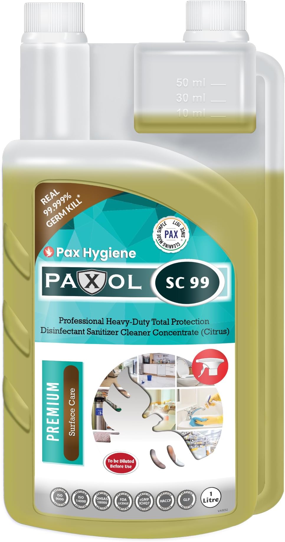 SC99 Professional Heavy Duty Total Protection Disinfectant Sanitizer Anti-Viral Anti-Fungal Anti-Bacterial Cleaner Concentrate, 1L