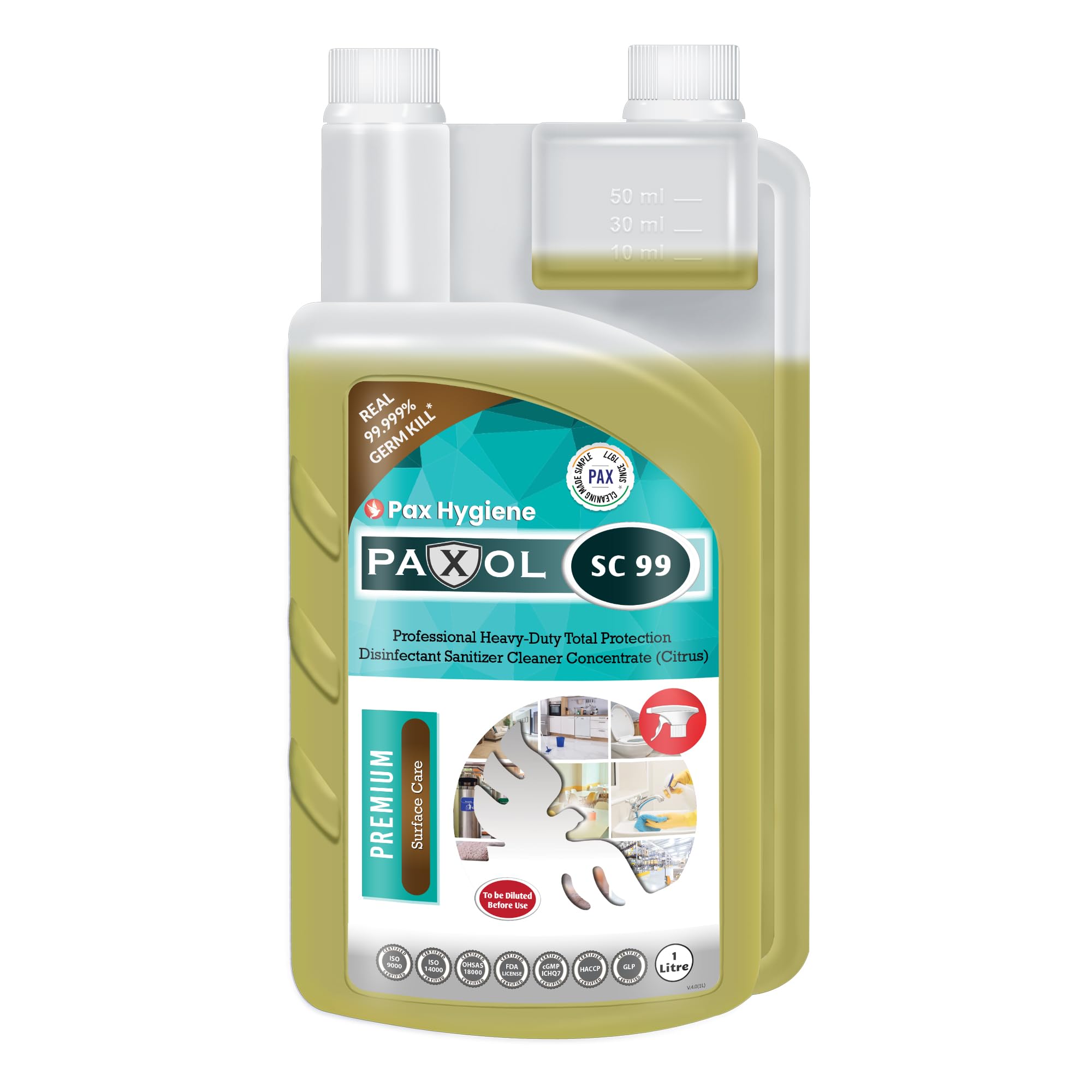 SC99 Professional Heavy Duty Total Protection Disinfectant Sanitizer Anti-Viral Anti-Fungal Anti-Bacterial Cleaner Concentrate, 1L