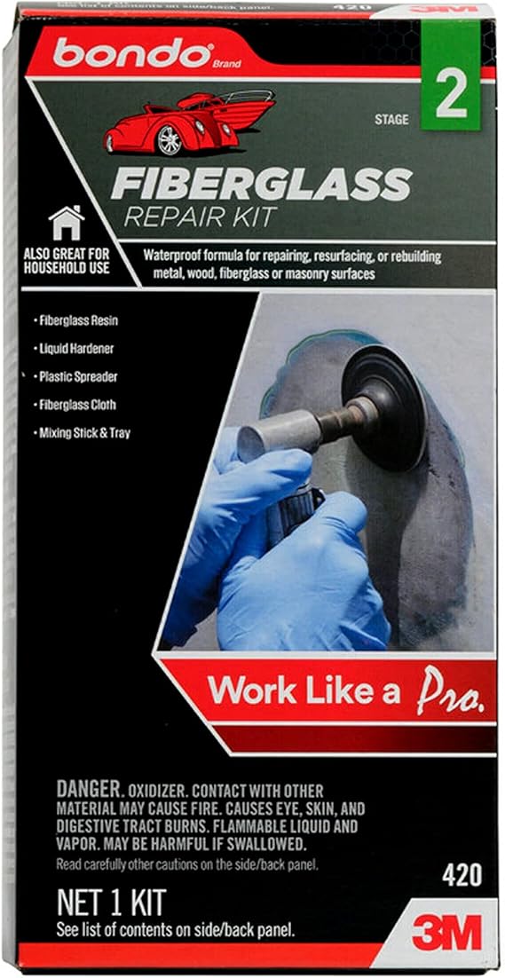 3M Bondo Fiberglass Resin Repair Kit, 0.45 Pint, Includes Fiberglass
