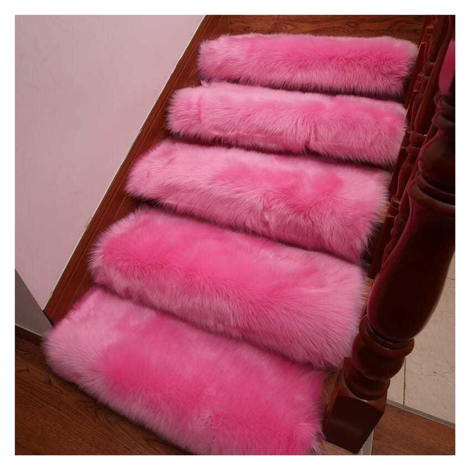 Tapis de marches d'escalier en peluche douce rose foncé 25x65 cm