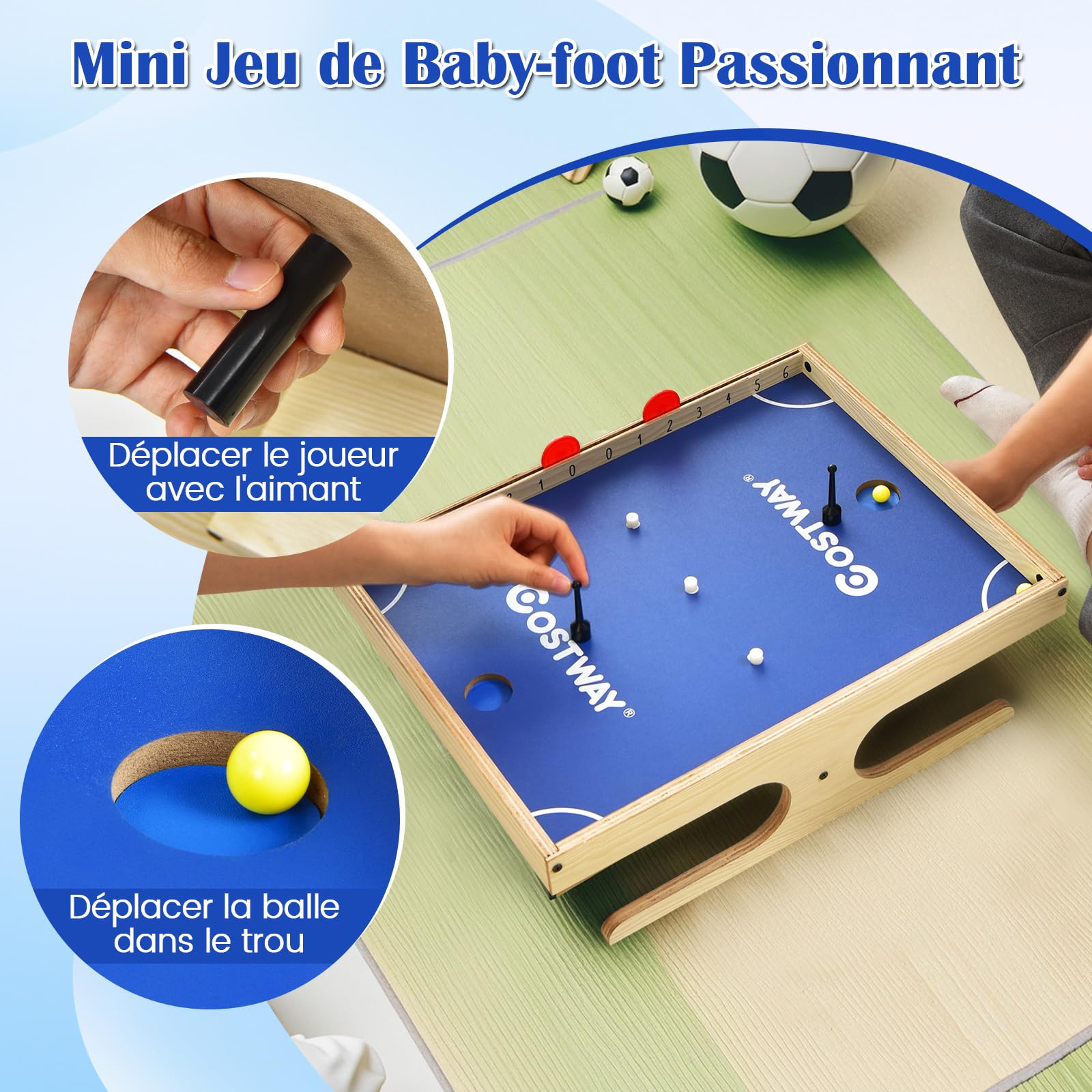 COSTWAY Jeu de Société Magnétique pour 2 Joueurs, Mini Baby-Foot avec 2 Boules, 2 Poignées Magnétiques, 2 Marqueurs et 3 Aimants, Jeu d'adresse pour Enfants et Adultes, 45 x 33,5 x 14 cm
