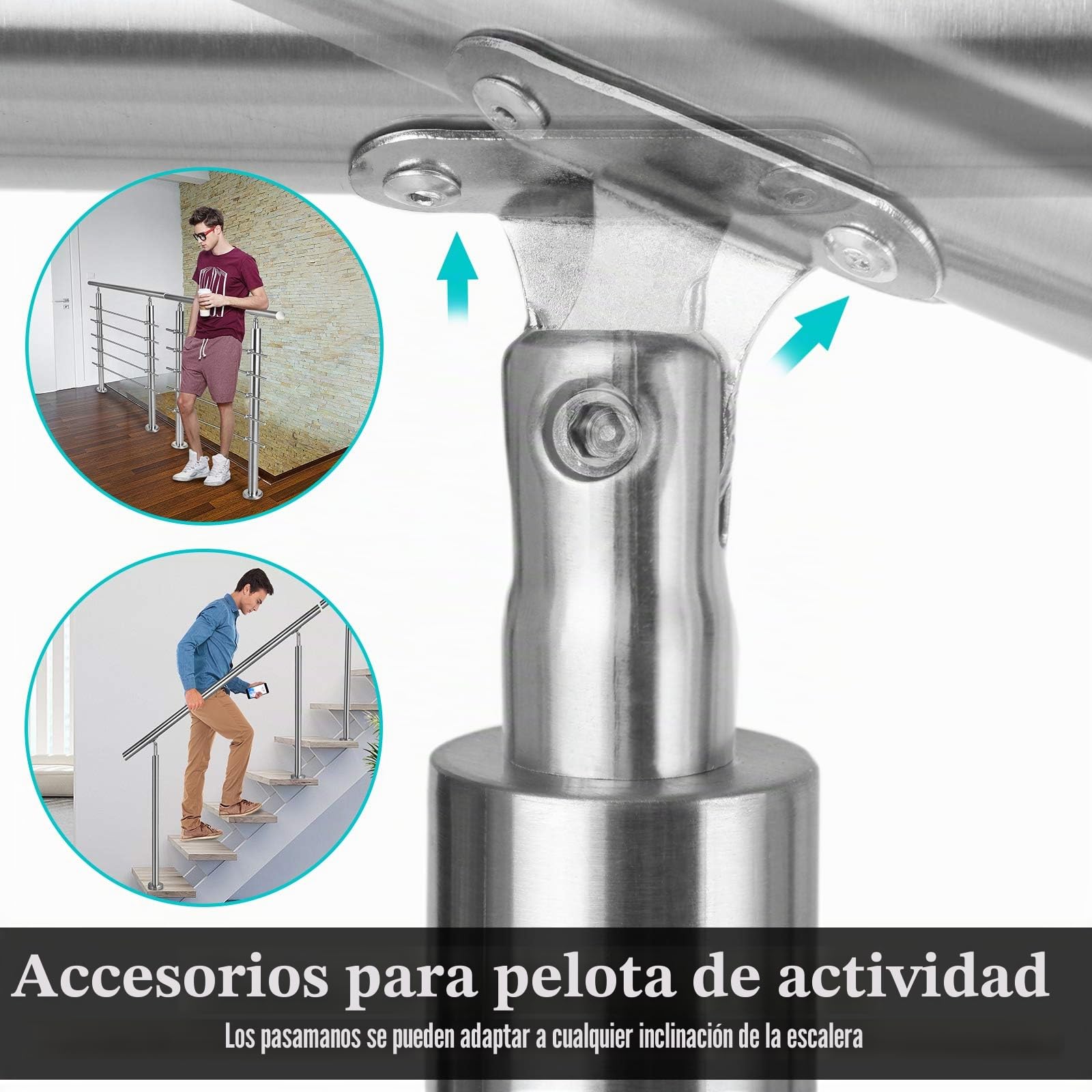 Aufun Barandilla para Escaleras de acero inoxidable 100cm 2 Varillas Pasamanos escalera con kit de instalación para interior y exterior, balcón, Ancianos y niños