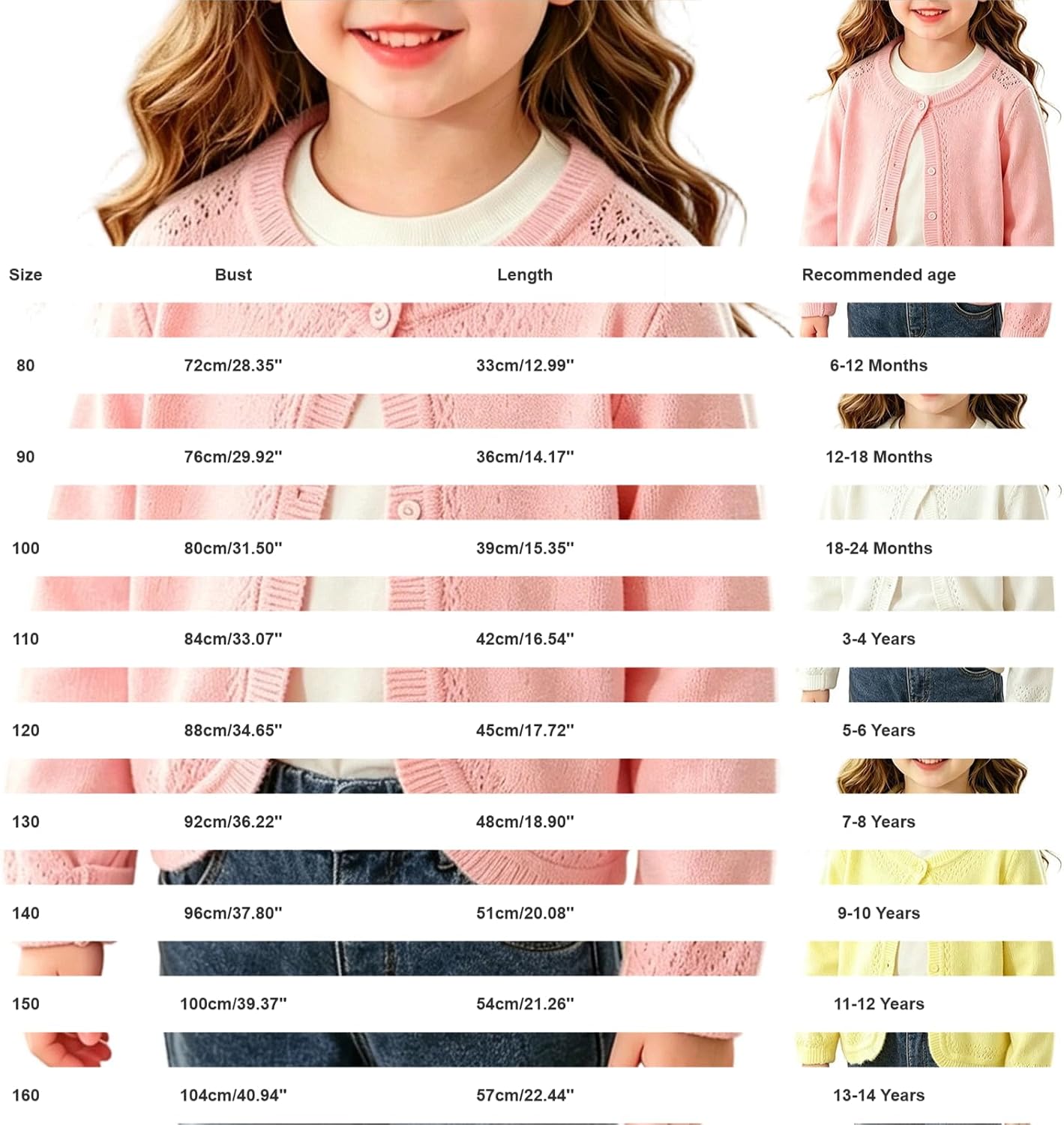 Toddler Girls Cardigan Sweater Crew Neck Button Down Hollowed School Uniform Knit Sweaters Long Sleeve Open Front