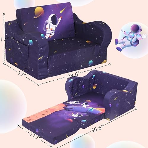 Miniatura 3 de MOMCAYWEX Sofá astronauta para niños, sofá plegable 2 en 1, sofá convertible a cama para niñas y niños