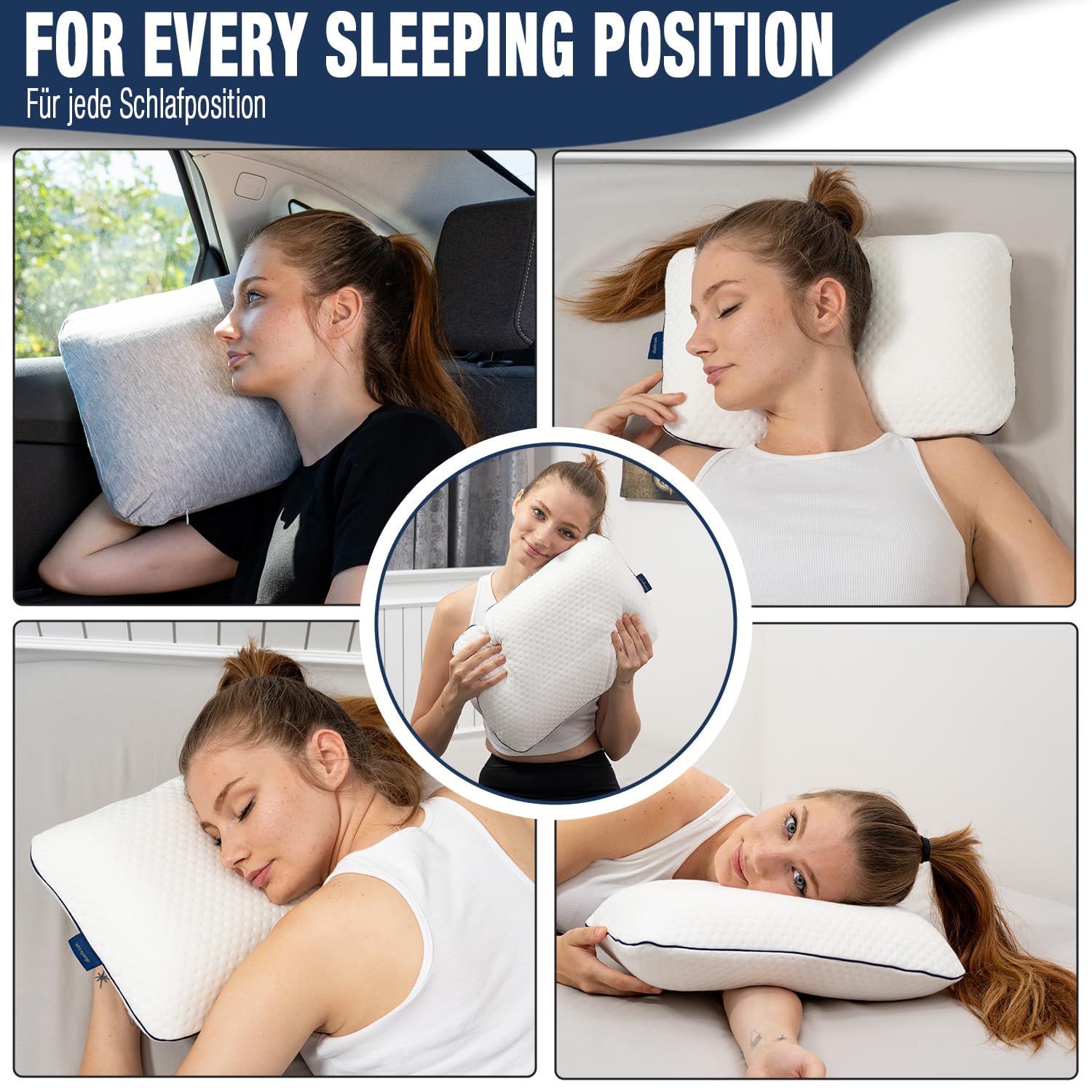 alkamto Almohada de Viaje Almohada de Camping – Espuma viscoelástica con Funda de algodón Adicional – Bolsa incluida