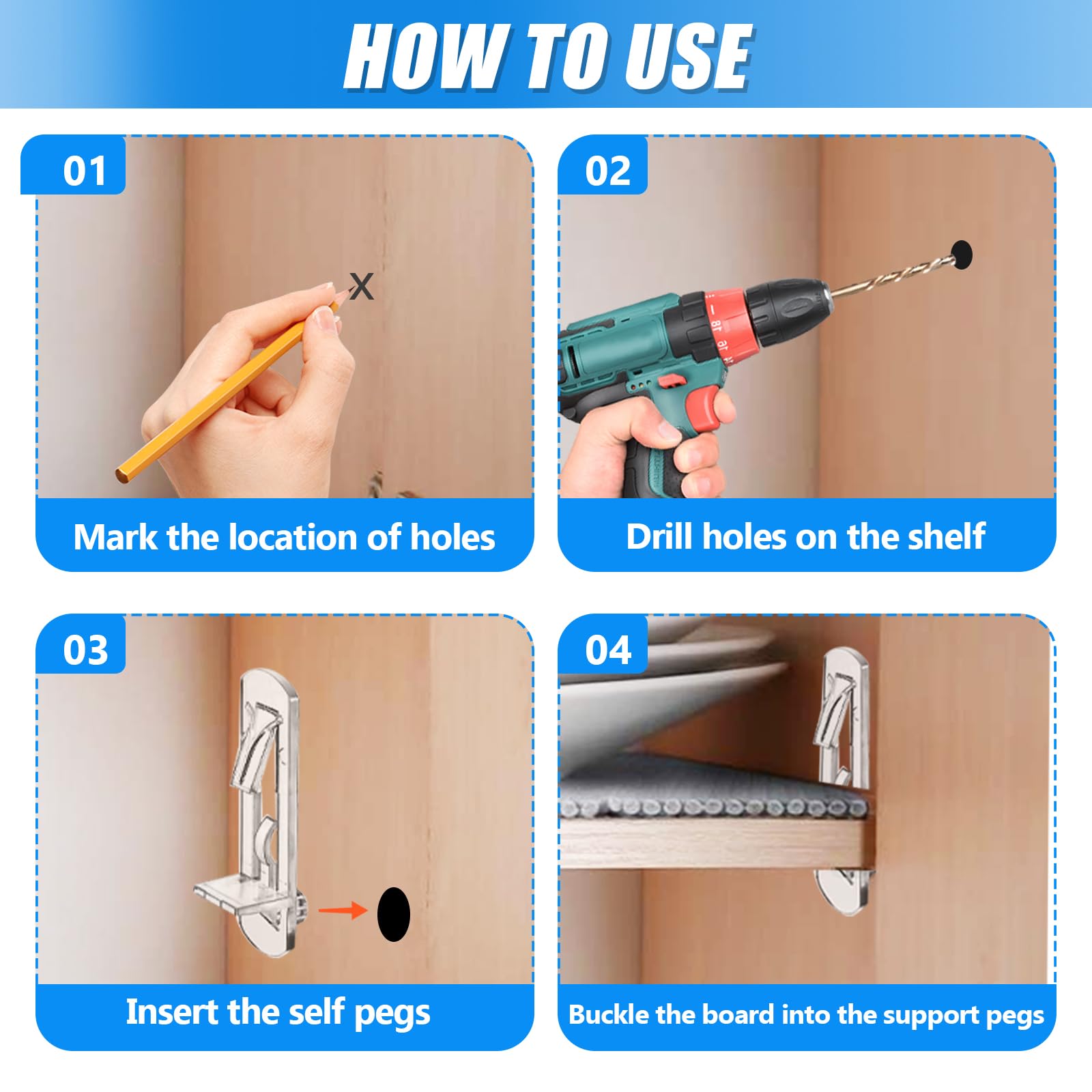 Hordion 20pcs Plastic Locking Shelf Pins, 7.9mm Clear Shelf Support Pegs — Amazon image 7