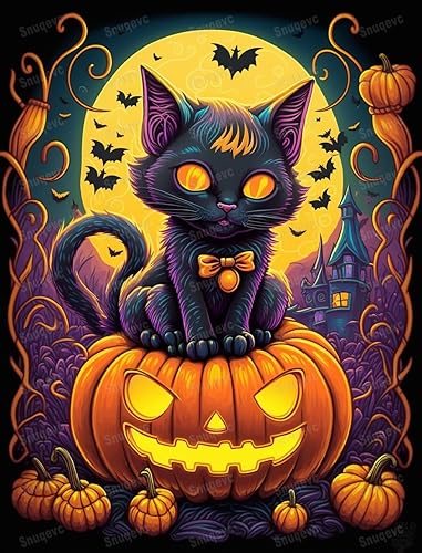 Rompecabezas de 70 piezas para adultos con luces de calabaza de gato negro, ecológico, rompecabezas de obra de arte único, rompecabezas de piezas