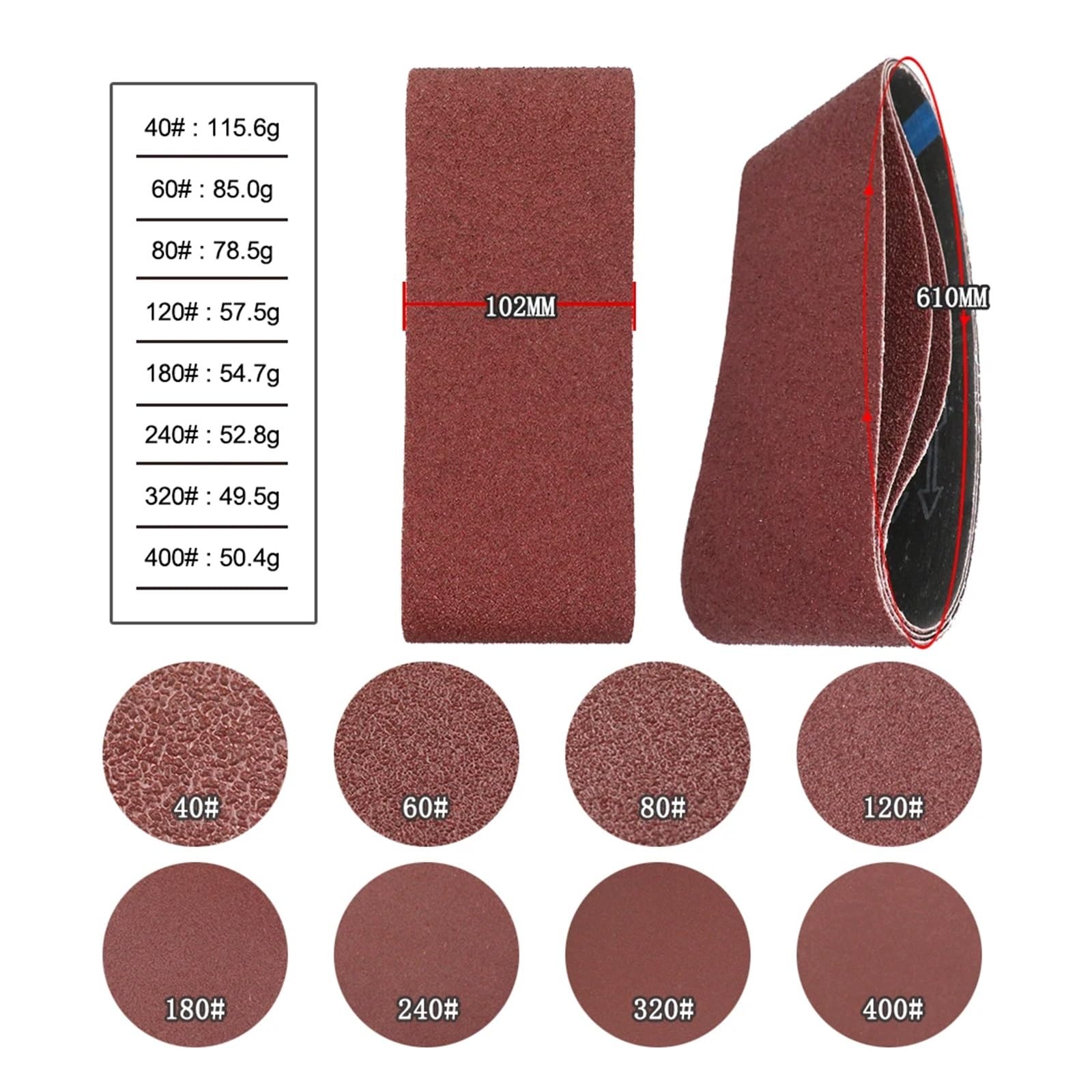 10 bandas de lijado de 100 x 610 mm, papel de lija de banda de grano 40-400, bandas abrasivas for lijadora, pulidora de madera y metal(400)