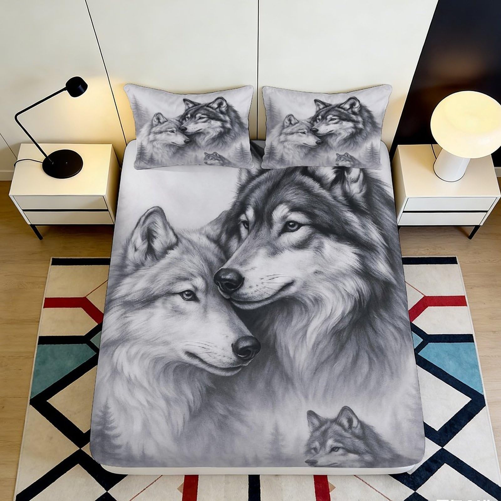 Jqzkxnhpbr Style-7 3D Printed Wolf Lovers Fitted Sheet Microfiber Soft Breathable Forest Wolf Bed Cover For Bedroom Dorm Mattress Decor 90X200x25cm