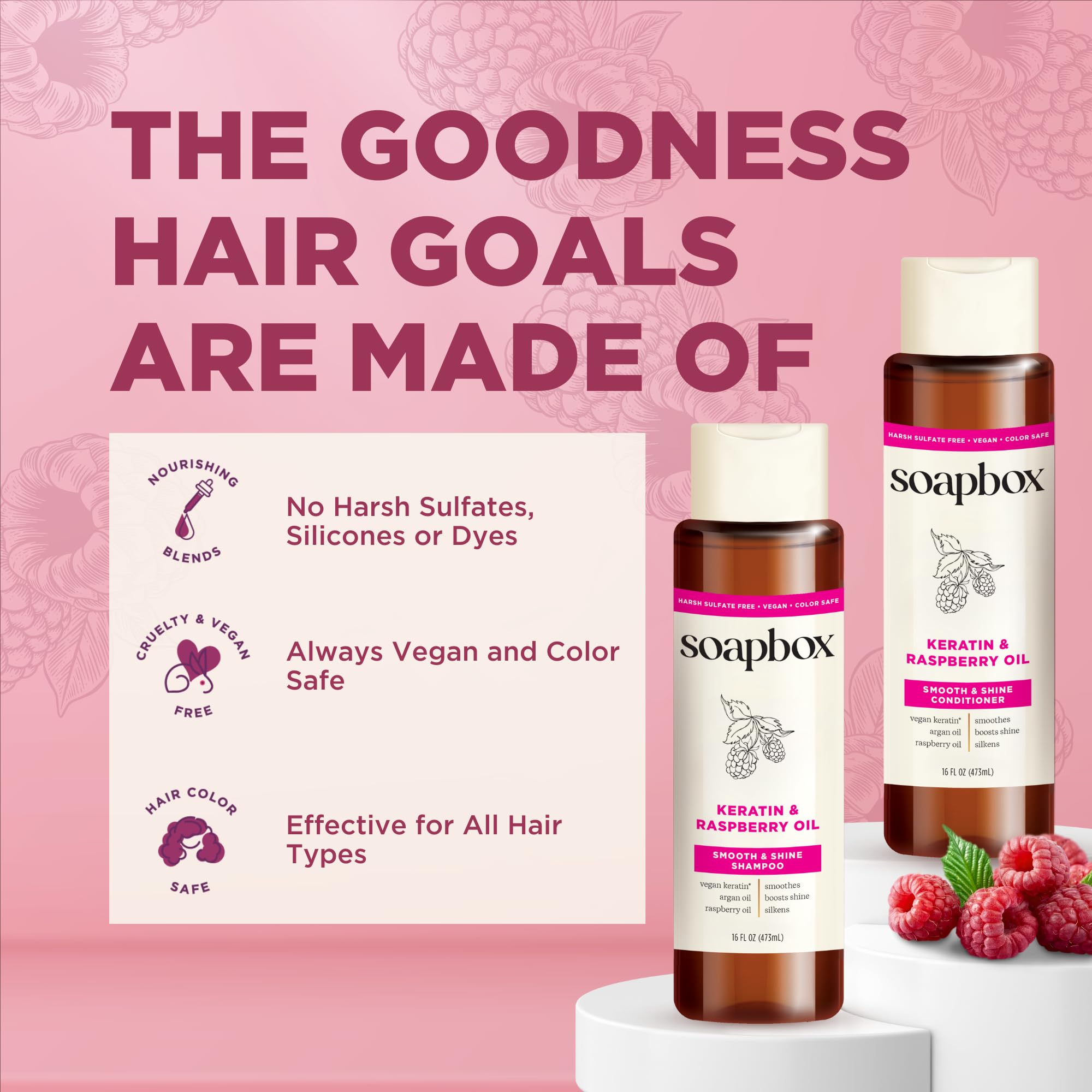 Soapbox Shine Boosting Lot de 2 shampoings et après-shampoing à la kératine à l'huile d'argan, sans sulfate et sans paraben, sans silicone, sans danger pour les couleurs et végétaliens, 473,6 g chacun