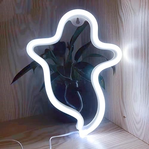Miniatura 3 de Letreros LED de neón de fantasma, lámpara de noche decorativa de terror, funciona con pilas, luces góticas inalámbricas, decoraciones de Halloween