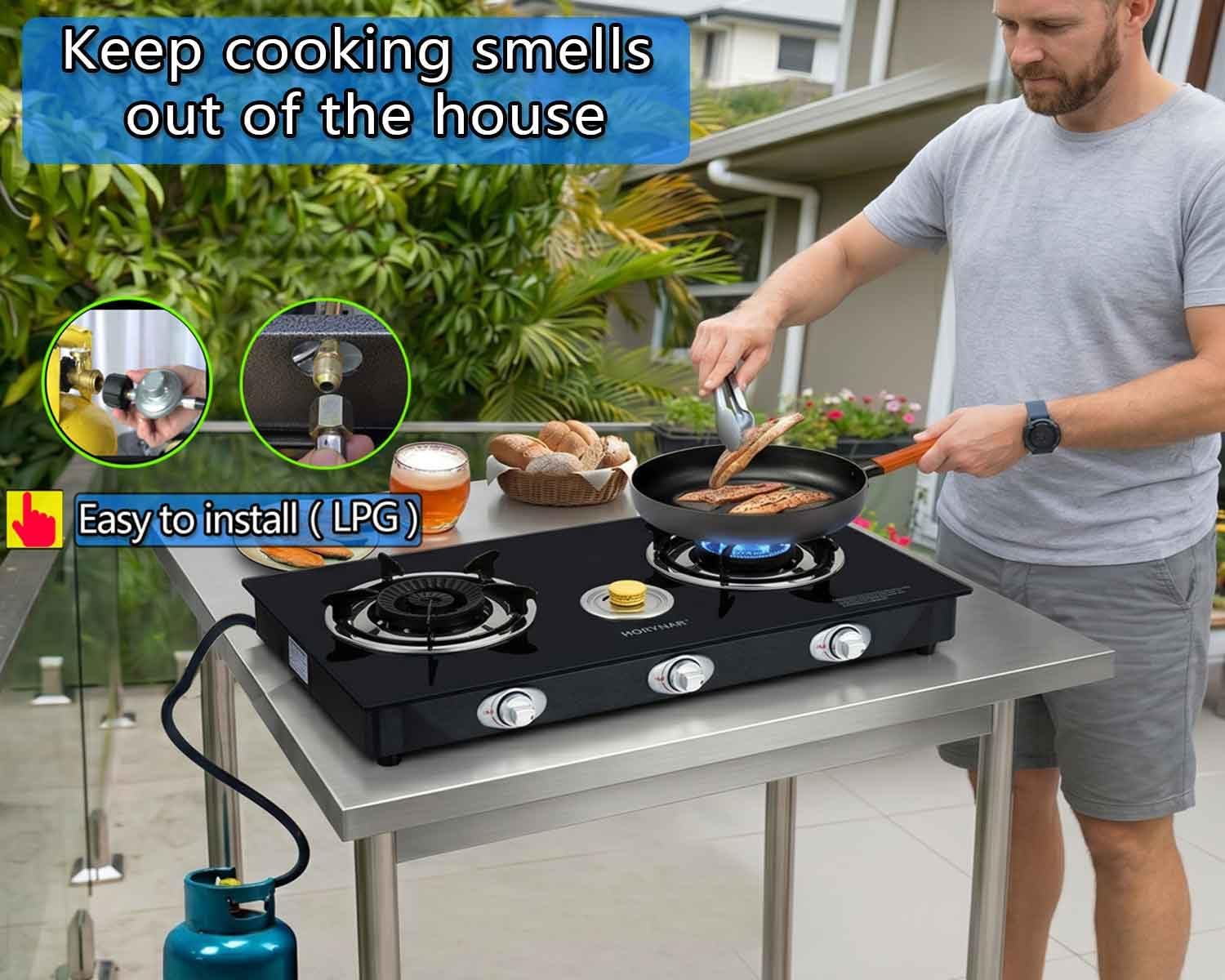 3 Burner Propane Gas Stove Auto Ignition 34,500 BTU CSA Hose for Outdoor
