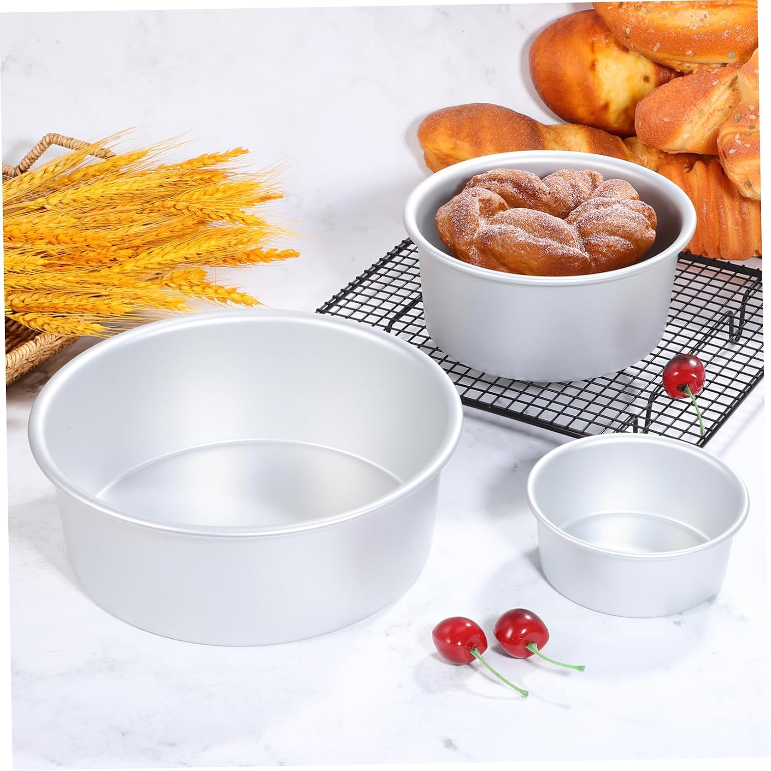 3pcs Round Cake Pans Aluminum Cake Tins Nonstick Baking Pan for Chiffon Cheese