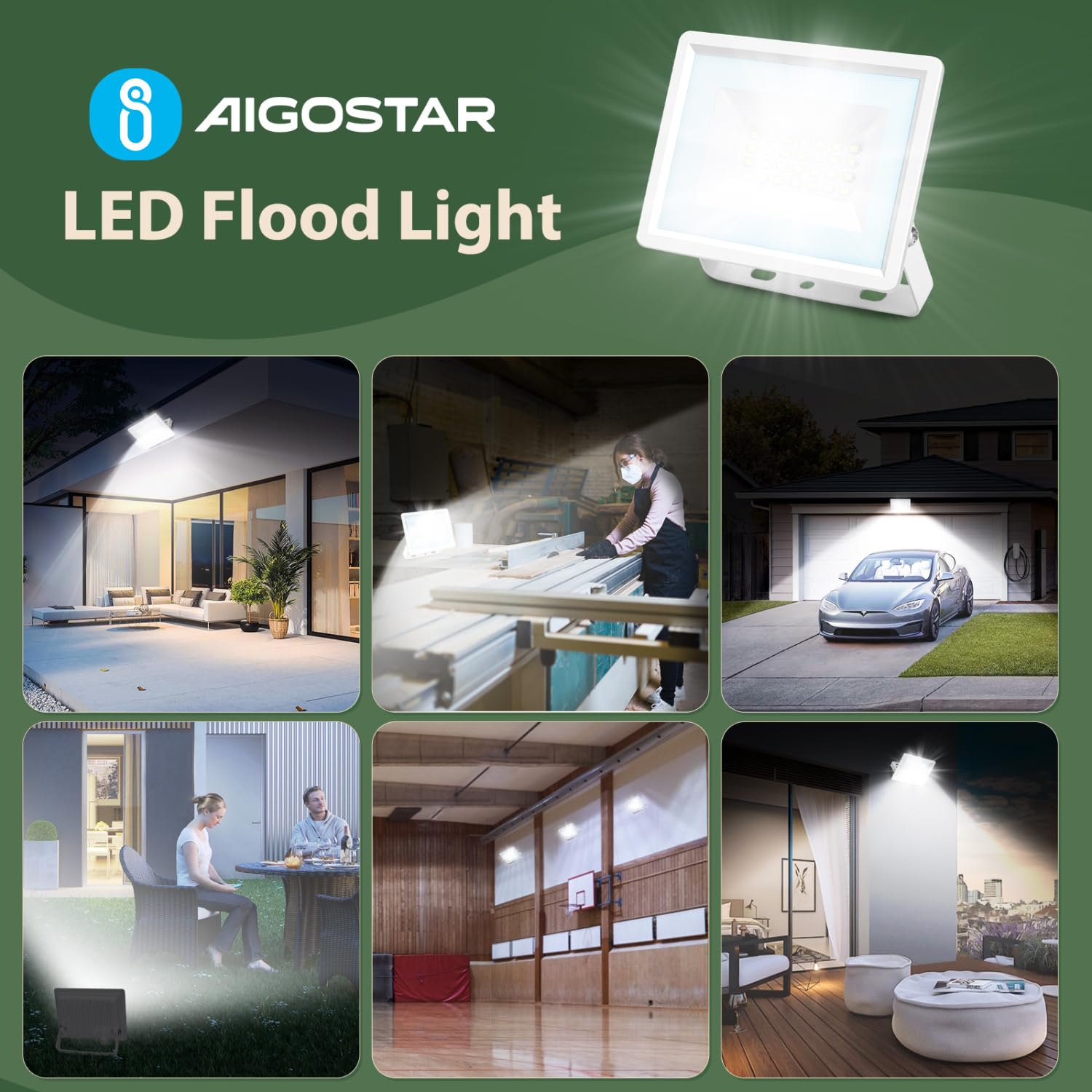 Aigostar - 20 W reflektor zewnętrzny LED, 1650 lm reflektor LED, wodoodporna lampa zabezpieczająca IP65, białe światło 6500 K, oświetlenie zewnętrzne, do ogrodu, na patio, do garażu itp