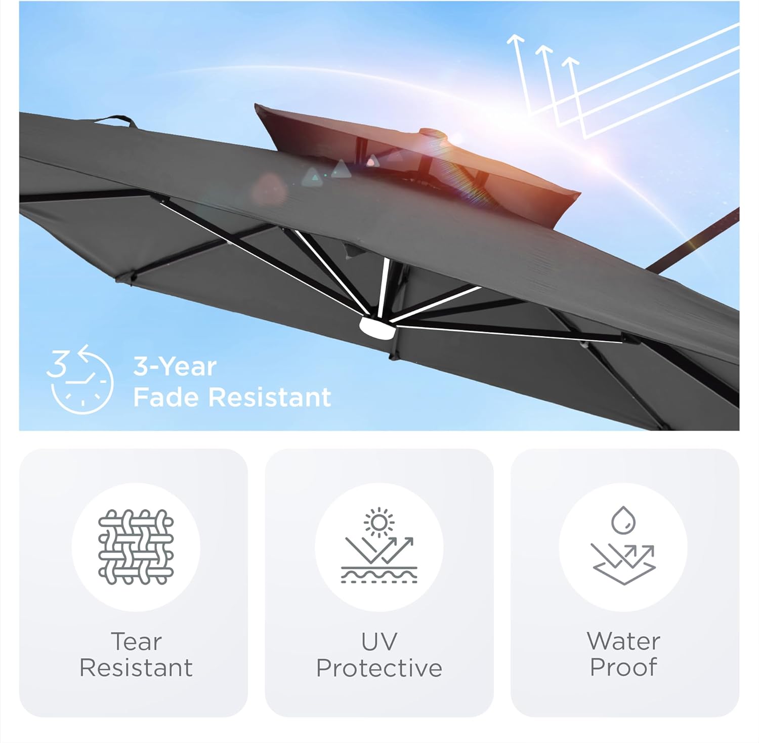 9' X 12' Patio Umbrella with LED Lights Outdoor Cantilever Large Rectangle Offset Umbrellas Heavy Duty Aluminum Double Top with 360-degree Rotation for Pool Garden Deck, Grey