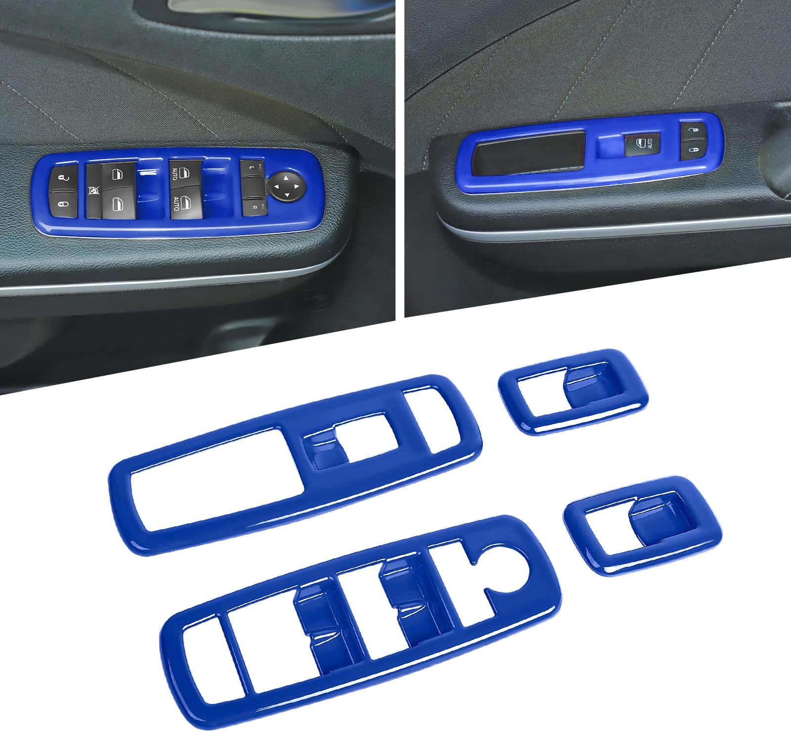 Voodonala Window Lift Switch Trim for 2011-2019 Dodge Charger Durango, for 2010-2017 RAM, ABS Blue 4pcs