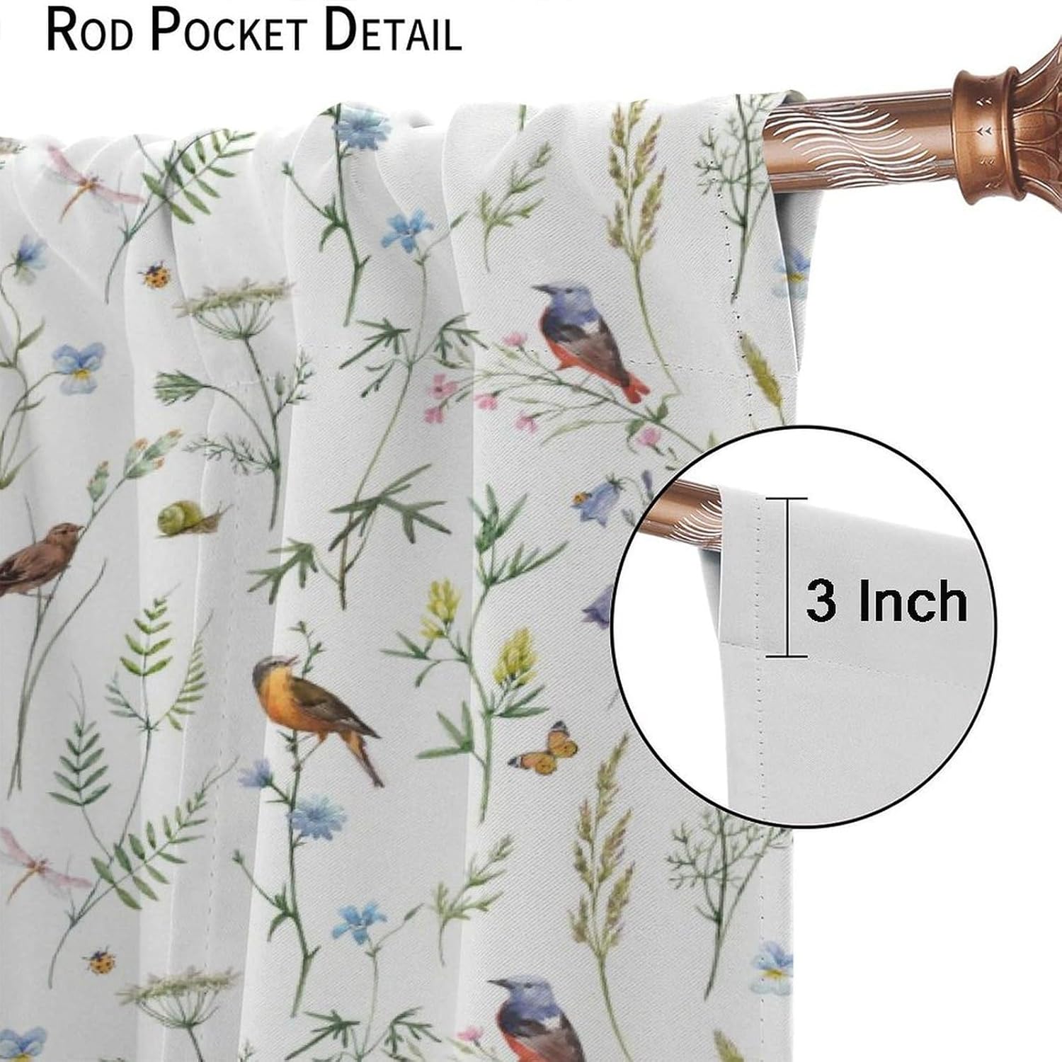 Boho Rustic Curtains,Colorful Watercolor Flowers Herbs and Birds Butterflies Prints Blackout Window Treatments Drapes for Bedroom Living Room,2-Panel Set & Rod Pocket84x84in