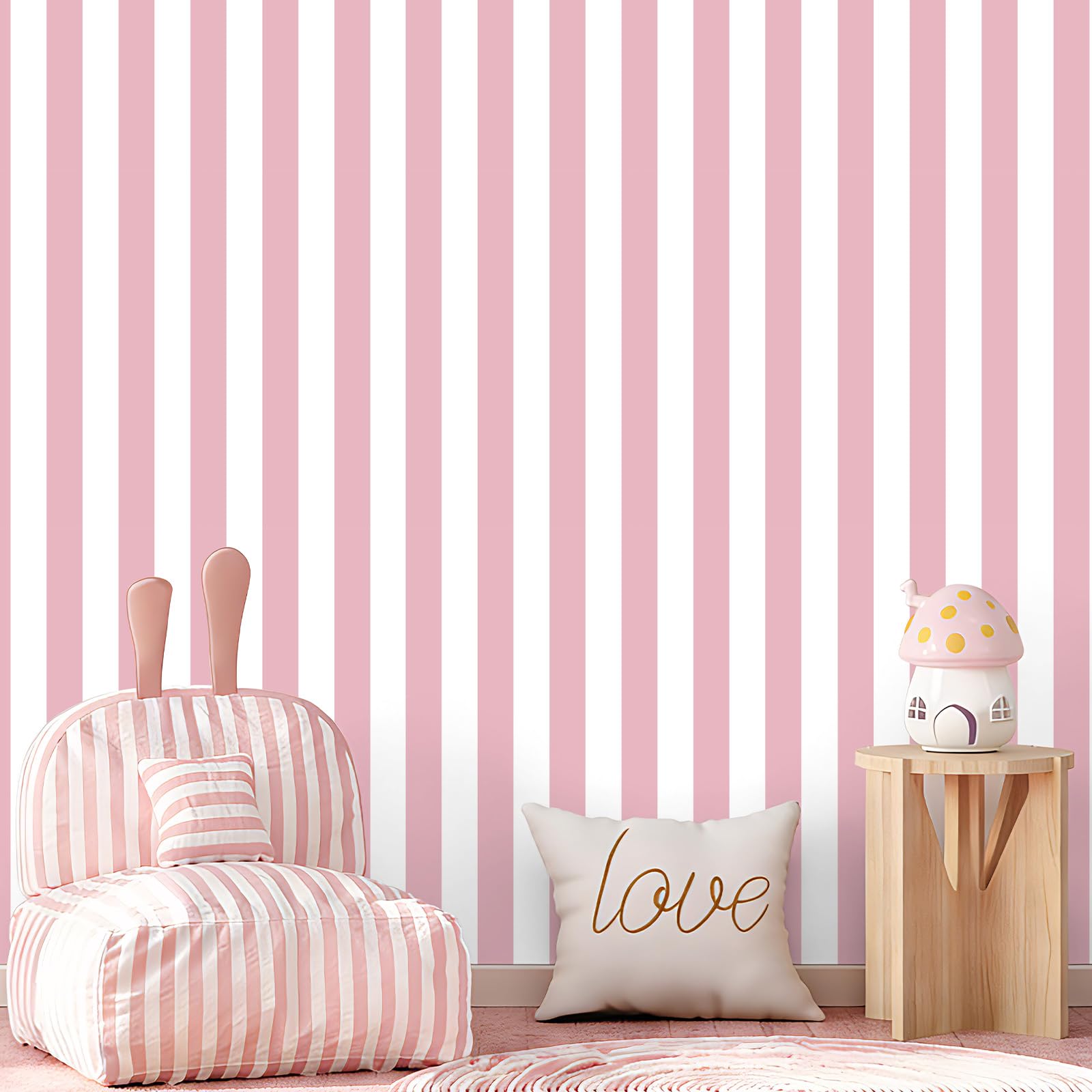 Uooar Pink and White Striped Wallpaper 44cmx508cm Modern Removable Self Adhesive Peel and Stick Wallpaper Vinyl Furniture Wrap for Living Room, Bedroom, Cabinets