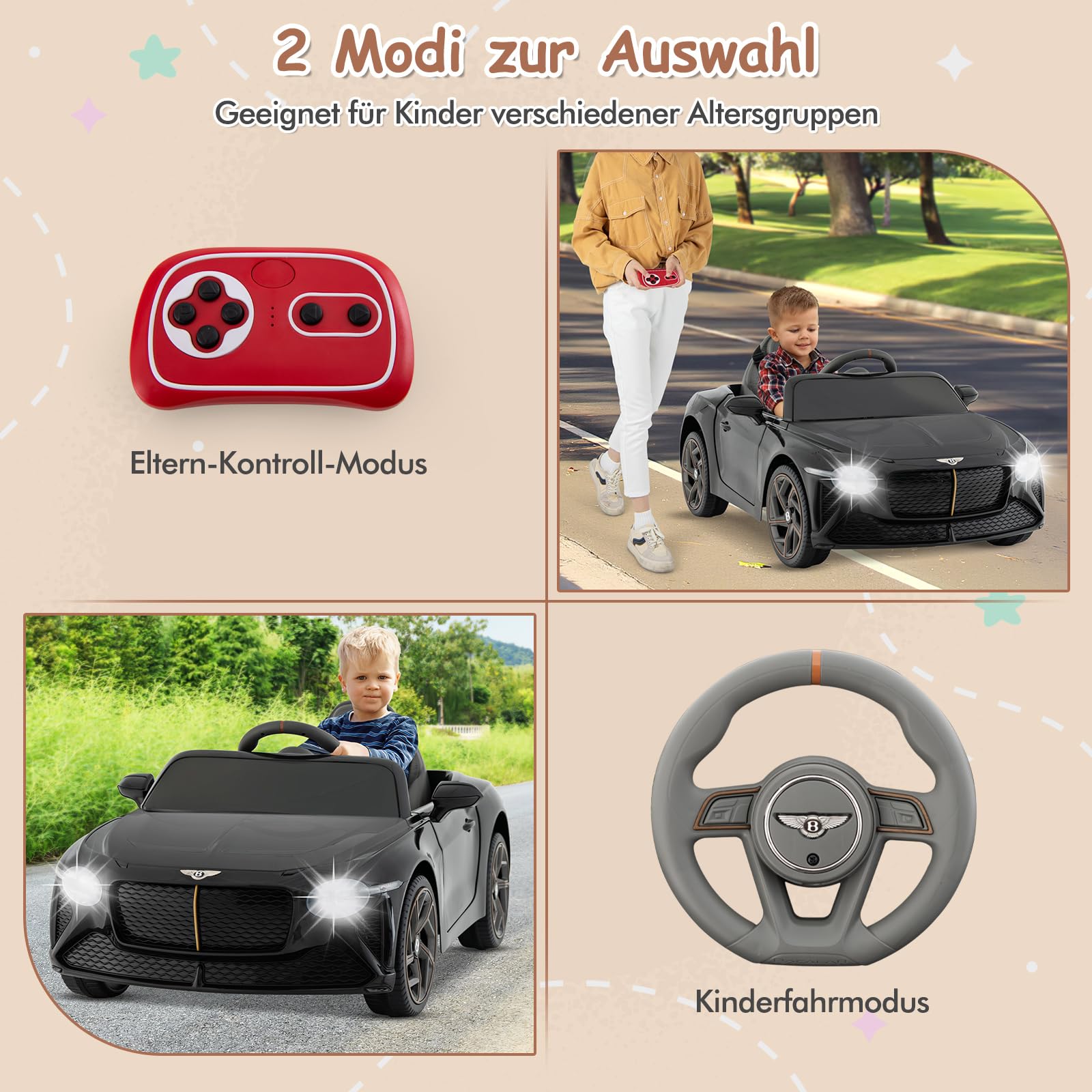 COSTWAY Bentley samochód elektryczny dla dzieci, 12 V, pojazd dziecięcy z pilotem zdalnego sterowania, światłem i muzyką i USB, elektryczny samochód dziecięcy, pojazd elektryczny dla dzieci od 3 lat