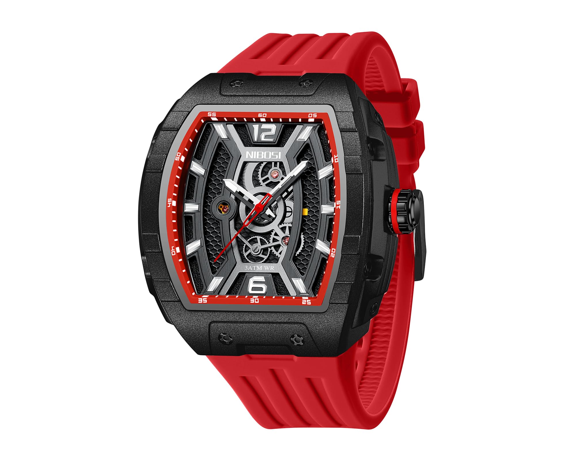 NIBOSI Orologio da polso da uomo quadrato impermeabile digitale analogico al quarzo da lavoro casual in silicone