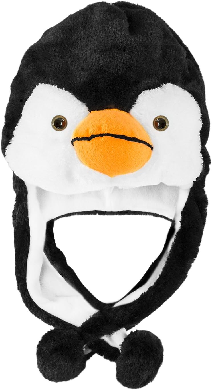 Super Z Outlet Penguin Plush Animal Winter Ski Hat Beanie Aviator Style Winter Black/White